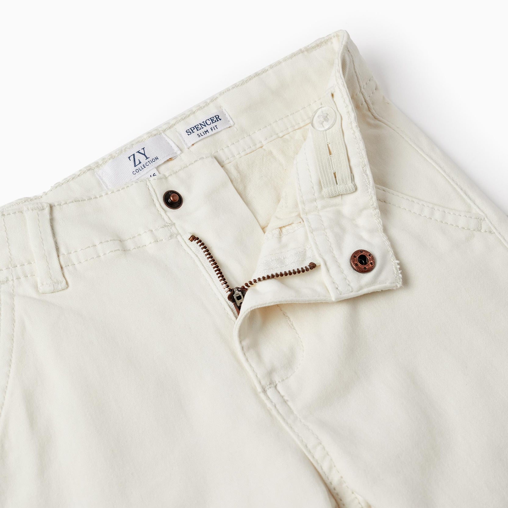 CHINO PANTS TWILL, WHITE, 3/4