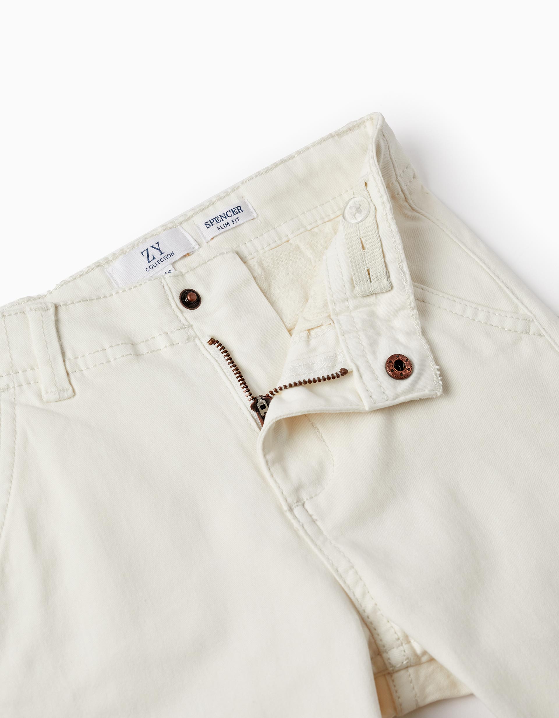 CHINO PANTS TWILL, WHITE, 3/4