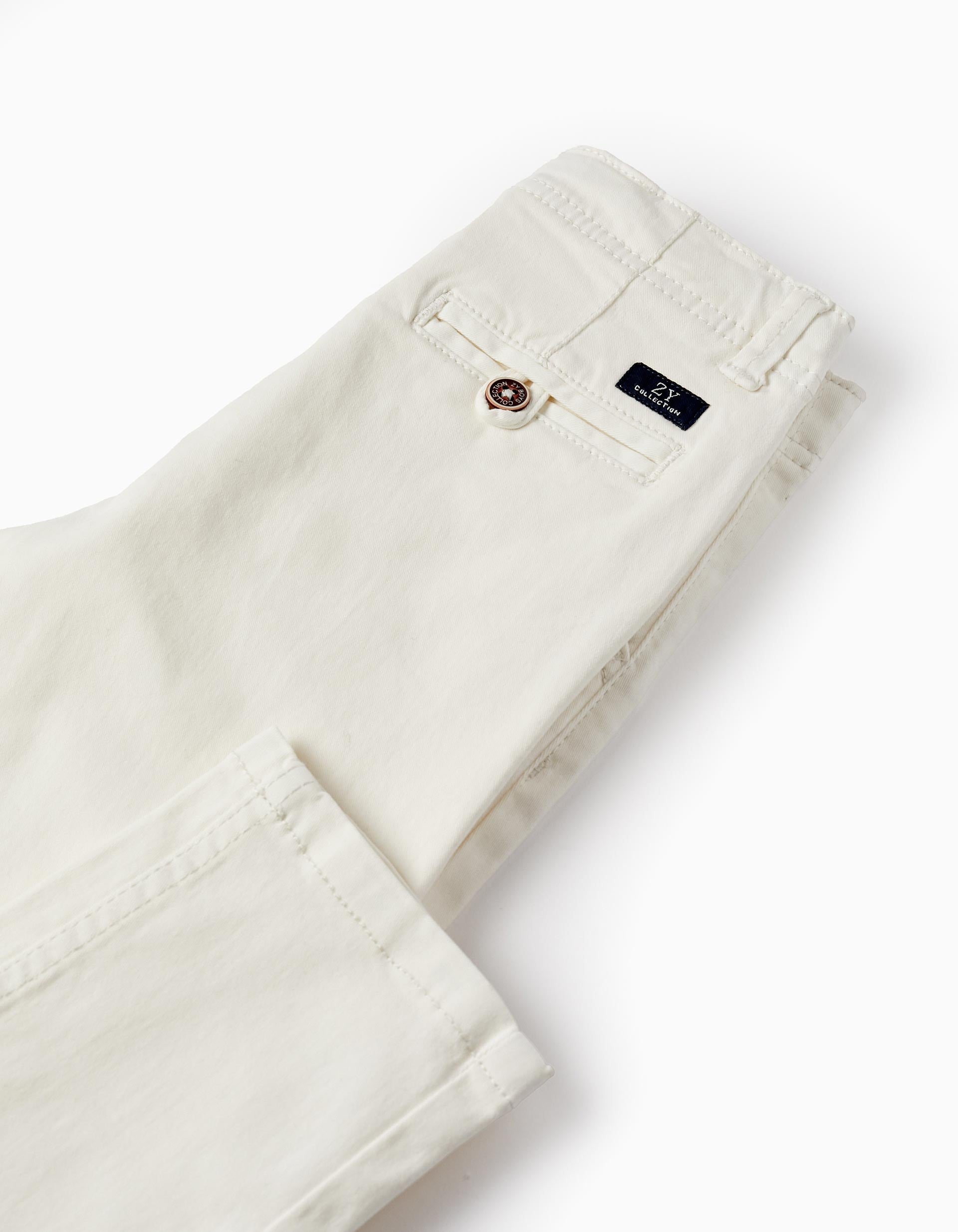 CHINO PANTS TWILL, WHITE, 3/4
