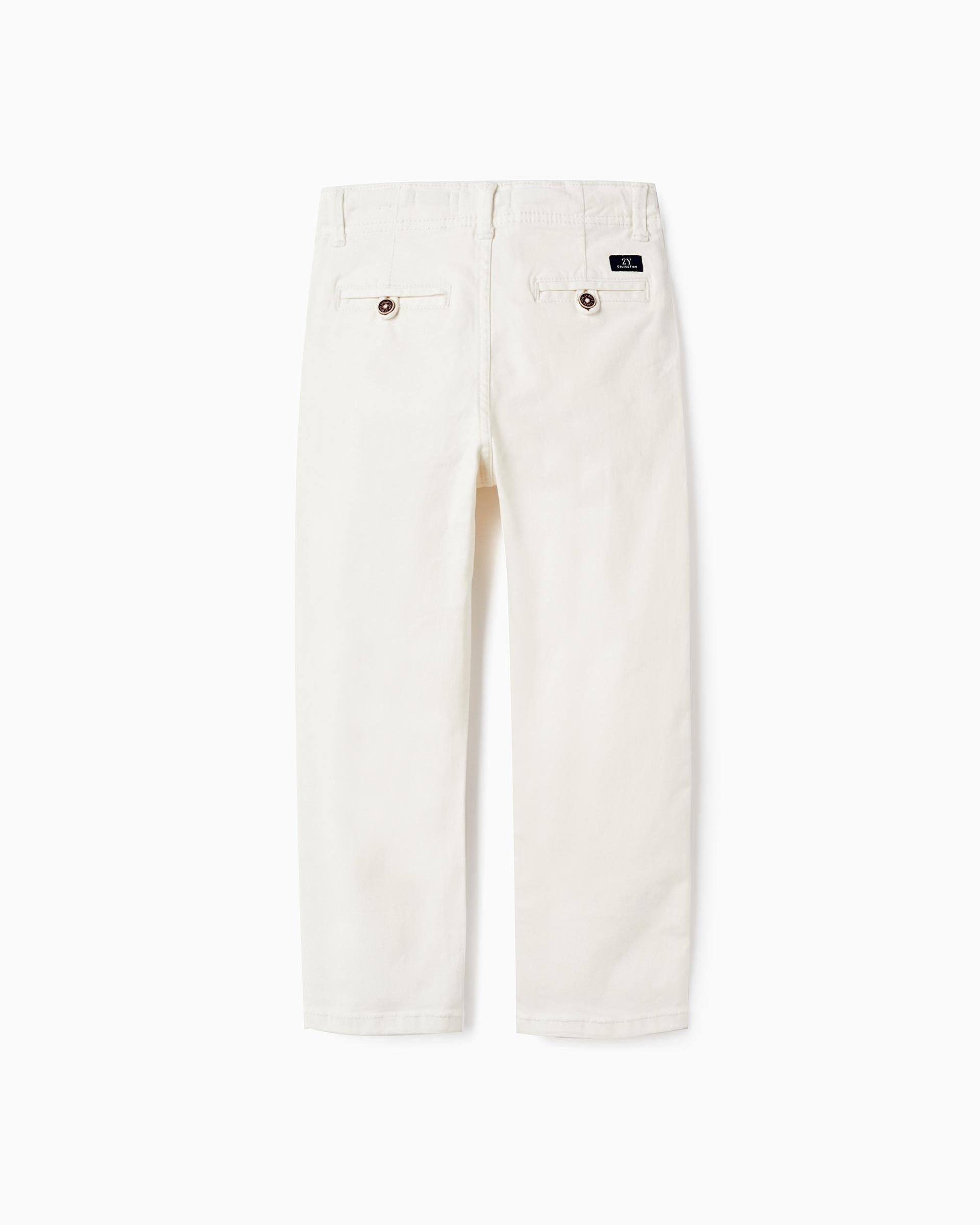Cotton Twill Chino Trousers for Boys 'Slim Fit', White