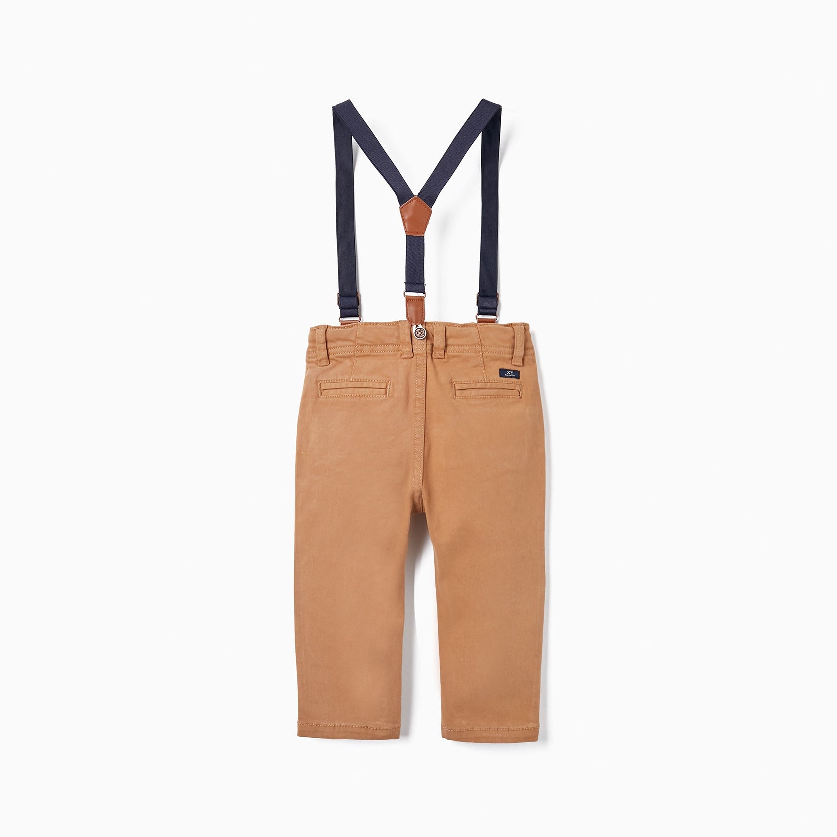 Twill Trousers with Suspenders for Baby Boys, Dark Beige