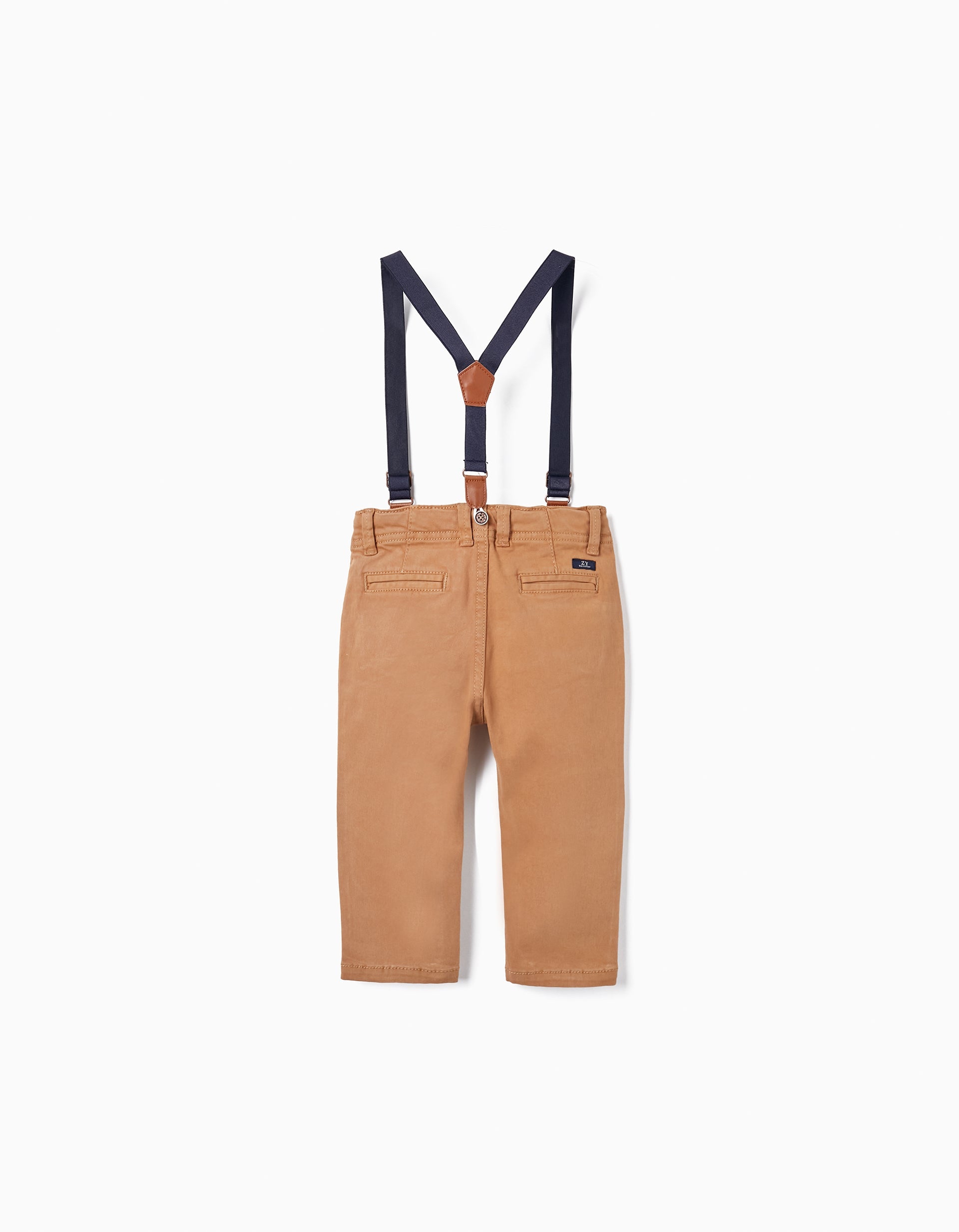 Twill Trousers with Suspenders for Baby Boys, Dark Beige