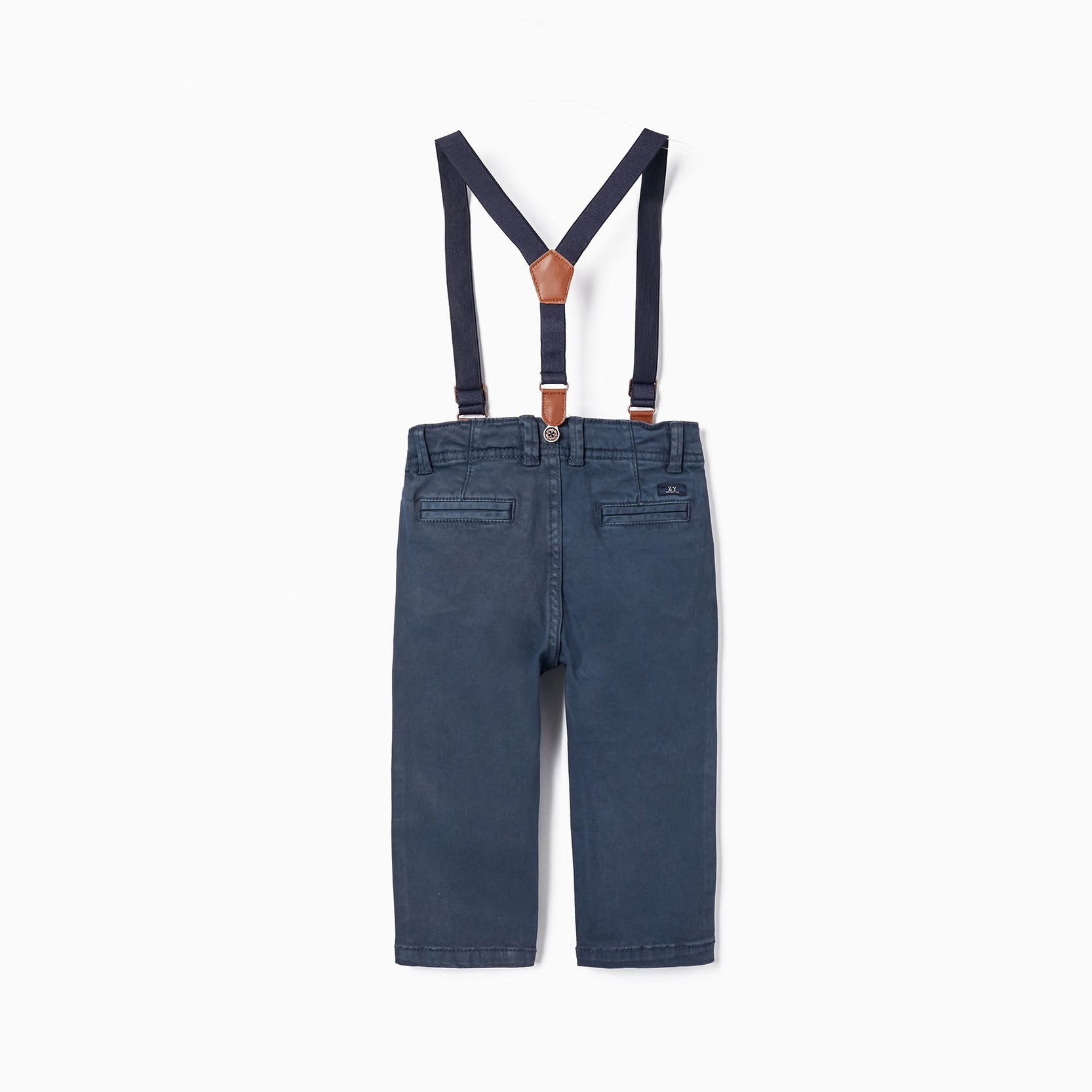 Twill Trousers with Suspenders for Baby Boys, Dark Blue