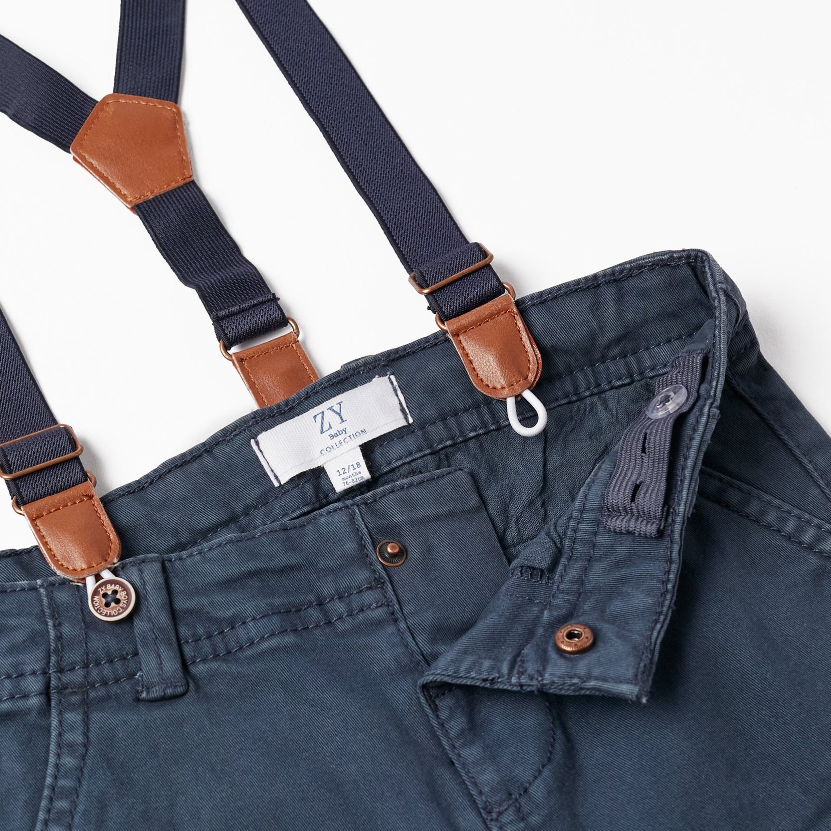 Twill Trousers with Suspenders for Baby Boys, Dark Blue