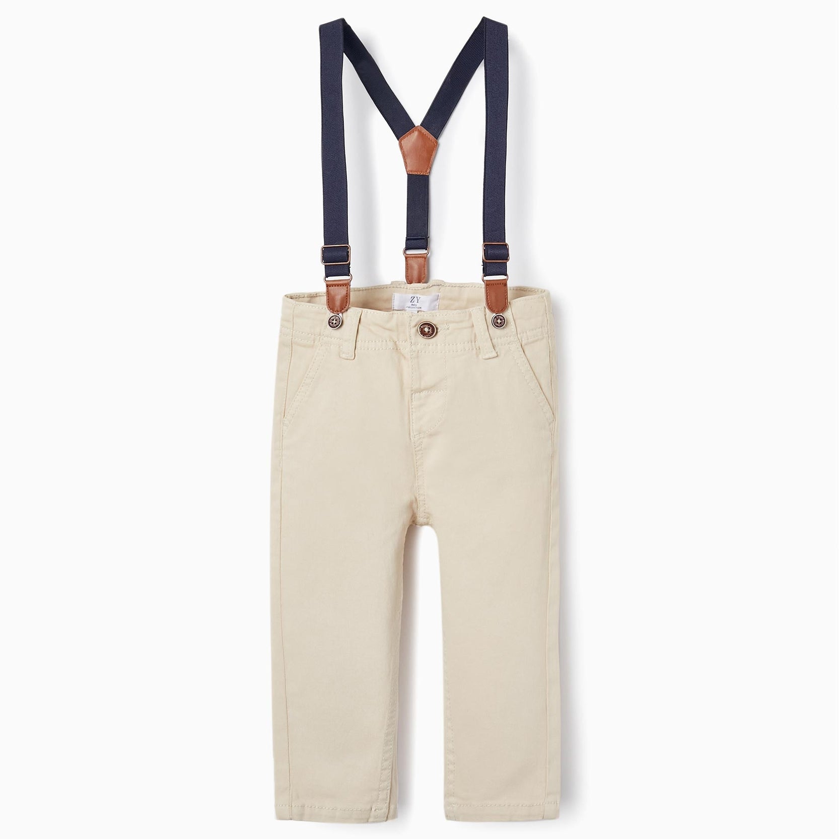 Trousers with Suspenders for Baby Boys, Beige