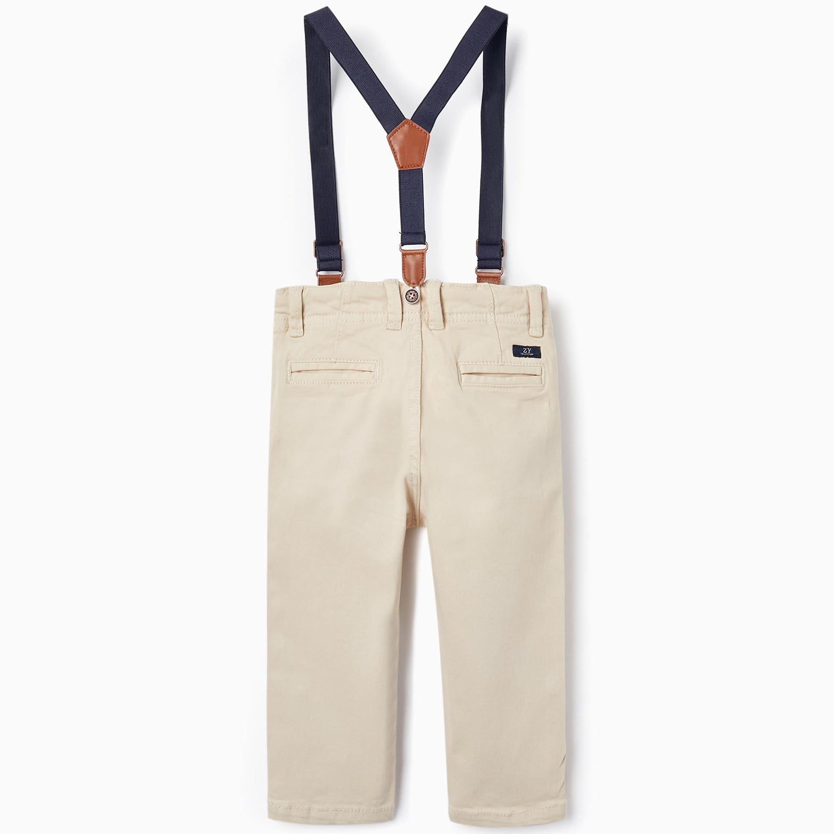 Trousers with Suspenders for Baby Boys, Beige