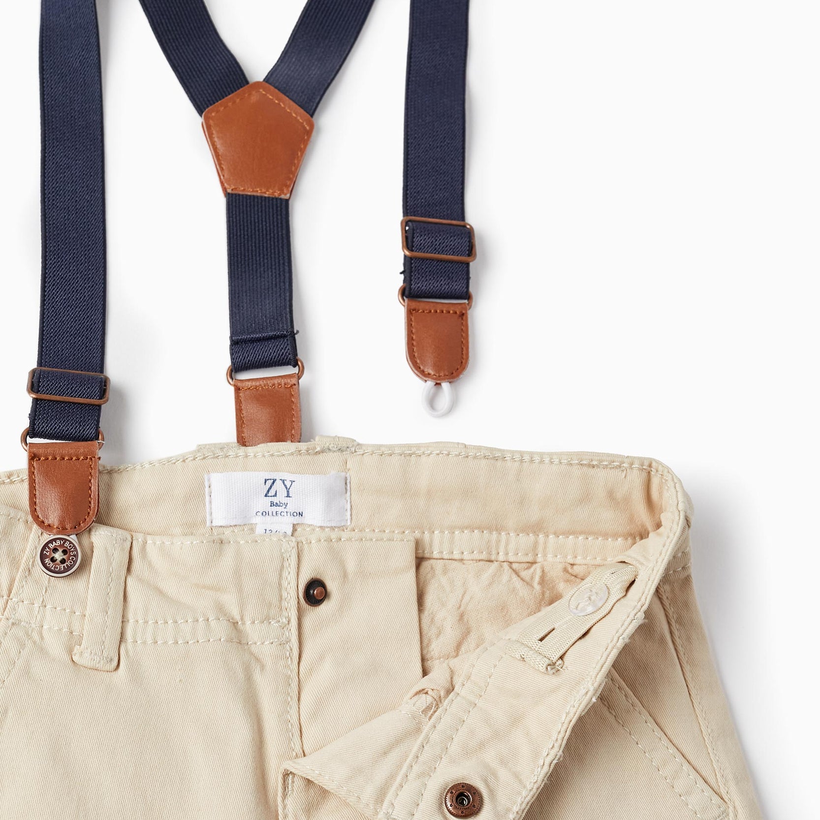 Trousers with Suspenders for Baby Boys, Beige
