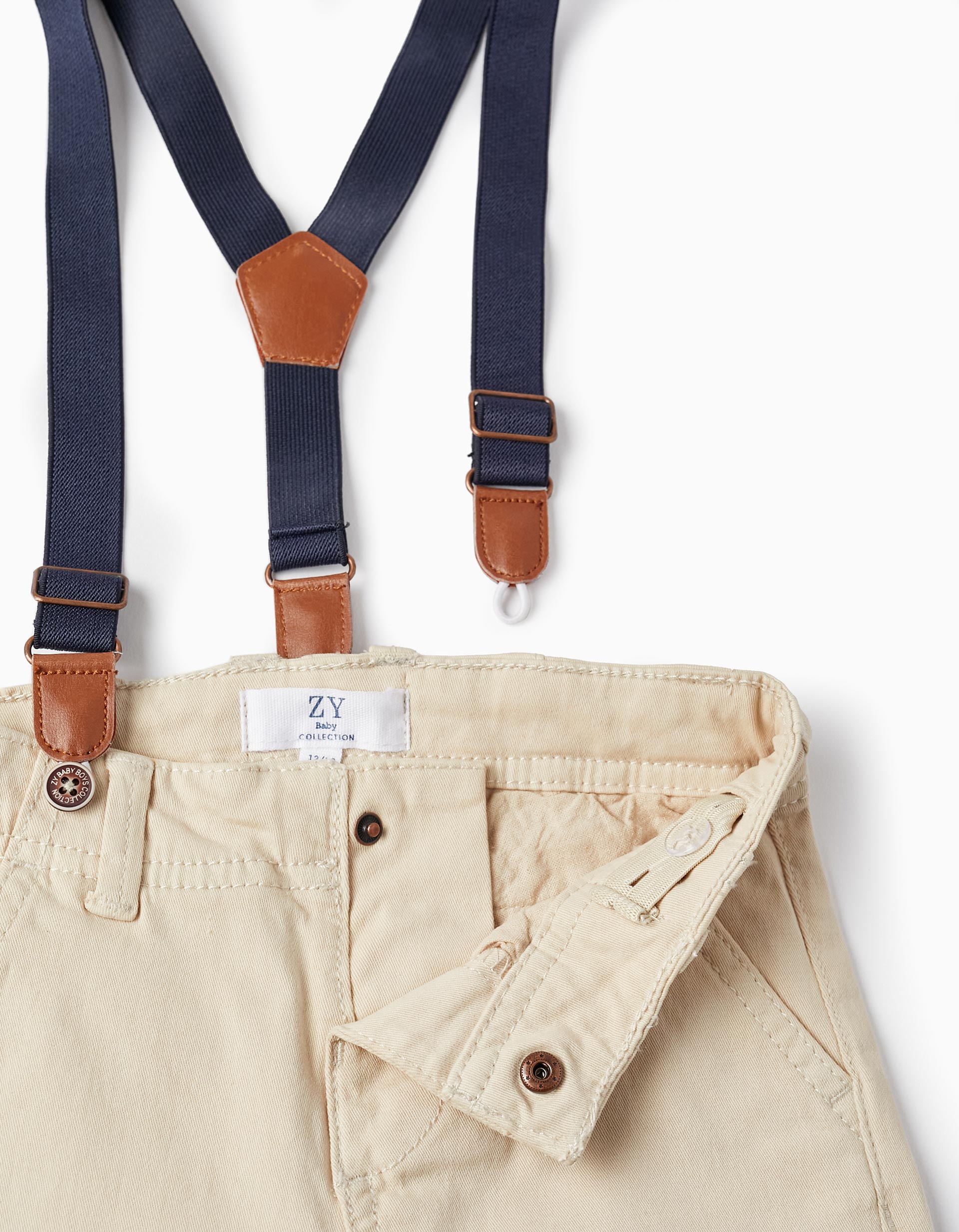 Trousers with Suspenders for Baby Boys, Beige