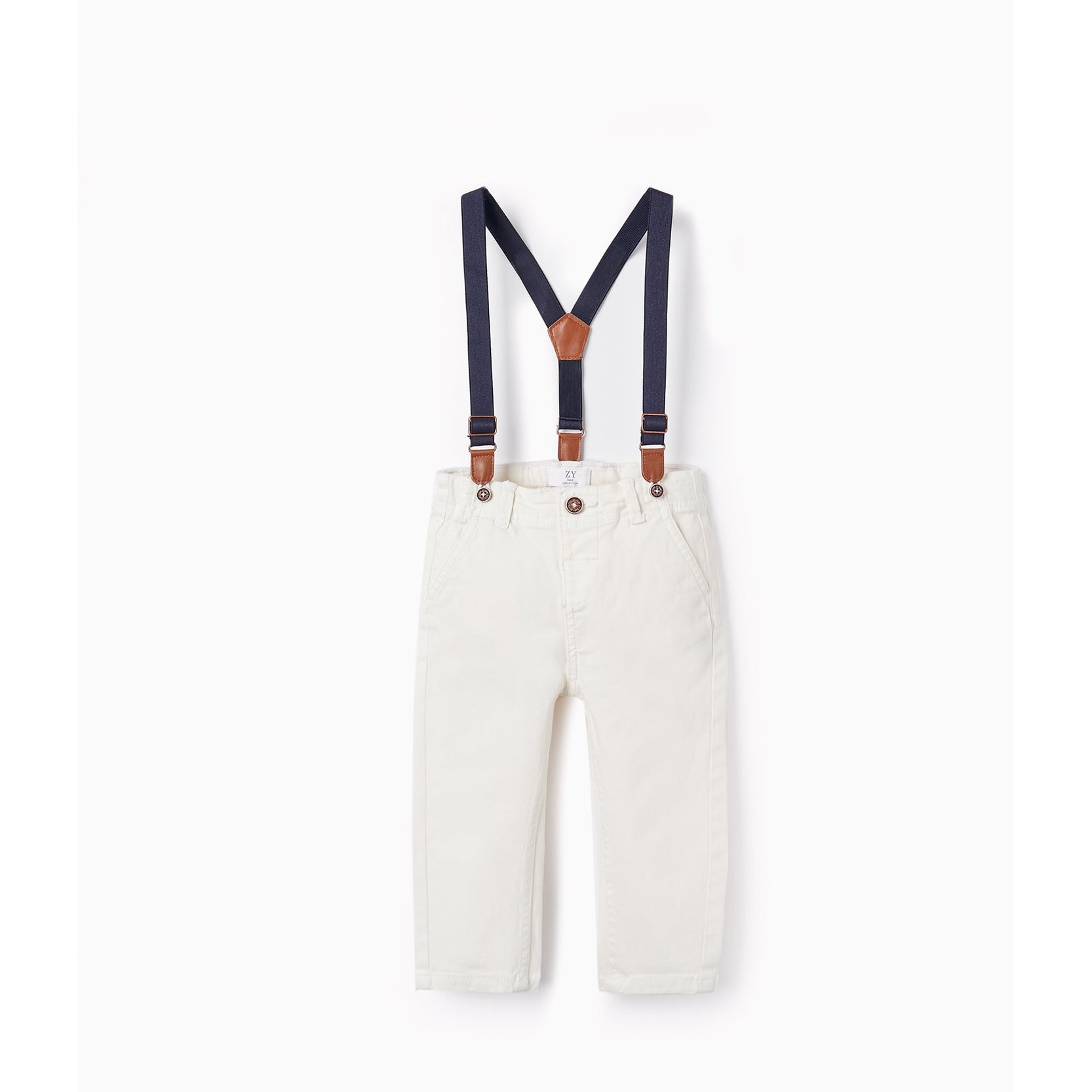 Twill Trousers with Suspenders for Baby Boys, White