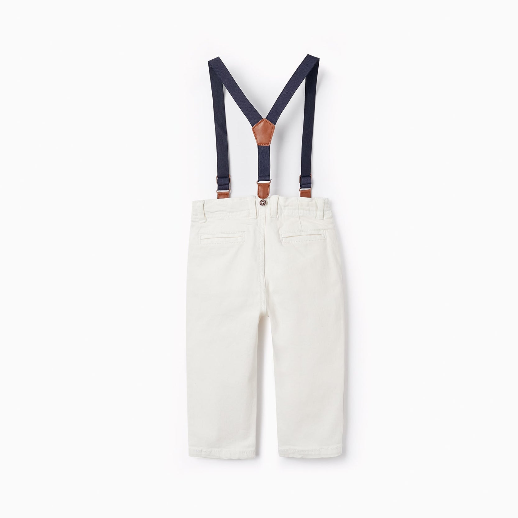 Twill Trousers with Suspenders for Baby Boys, White