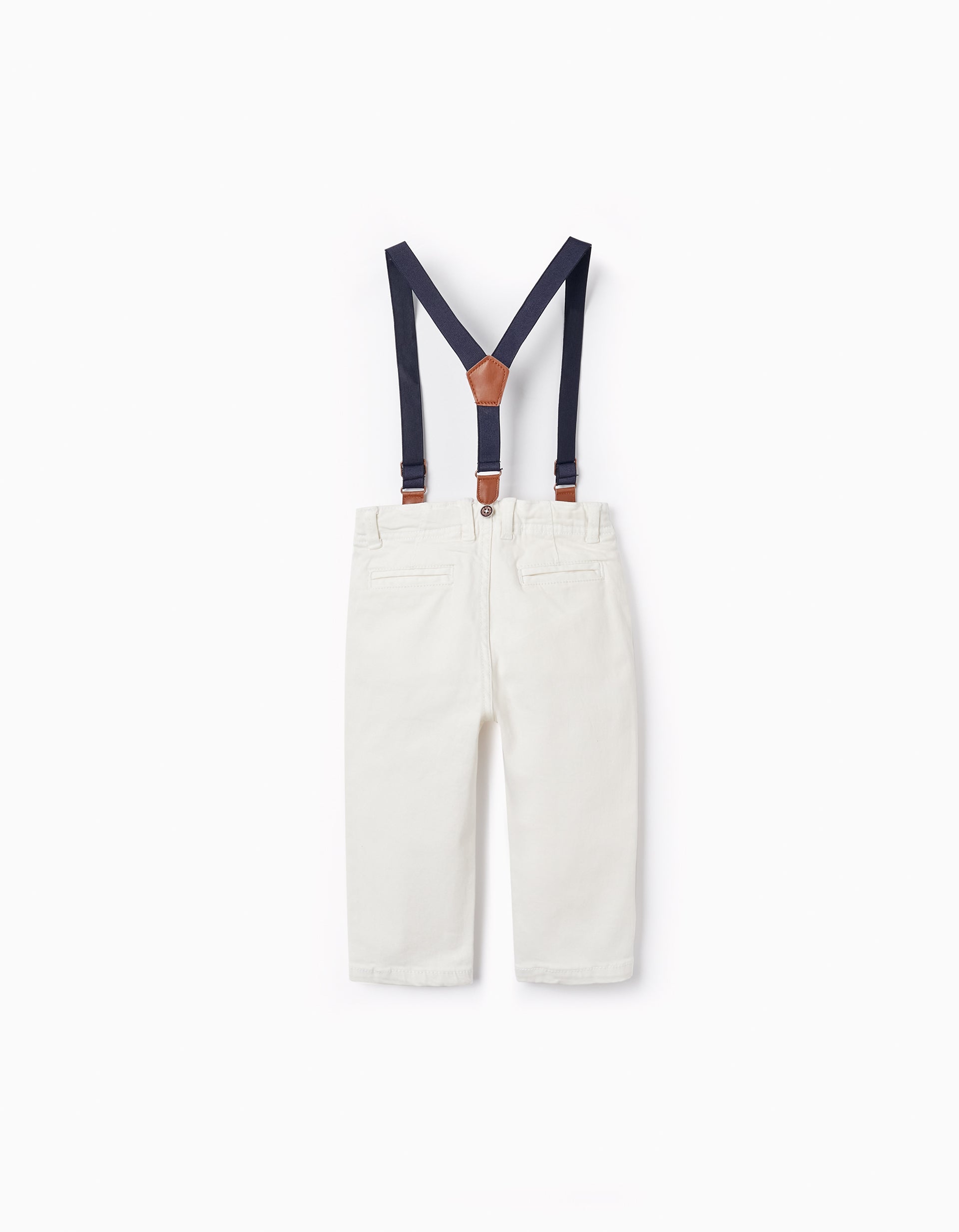 Twill Trousers with Suspenders for Baby Boys, White