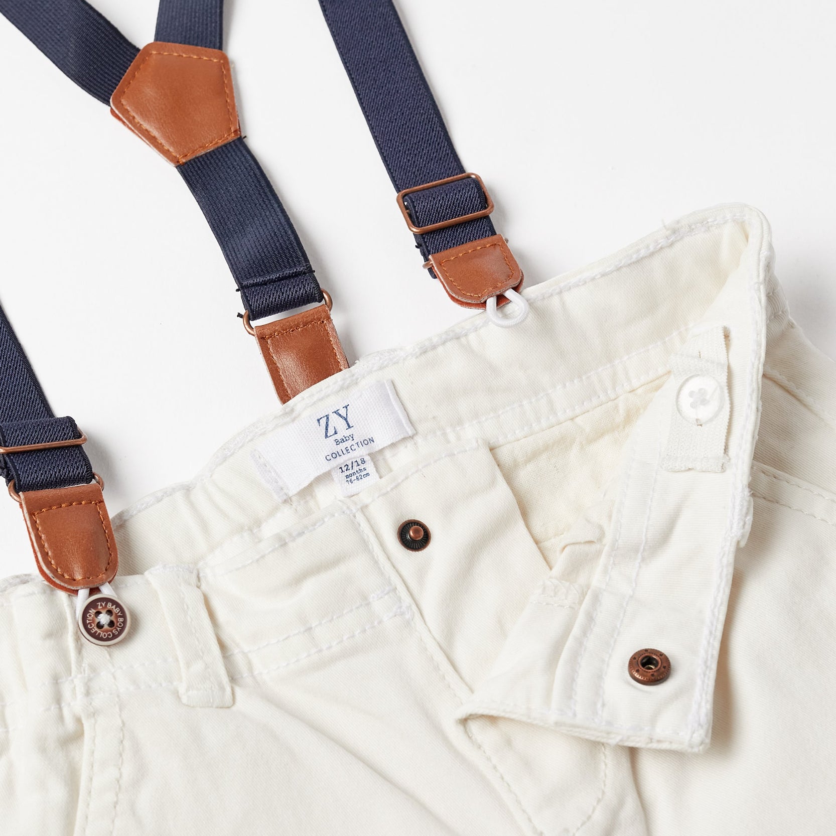 Twill Trousers with Suspenders for Baby Boys, White