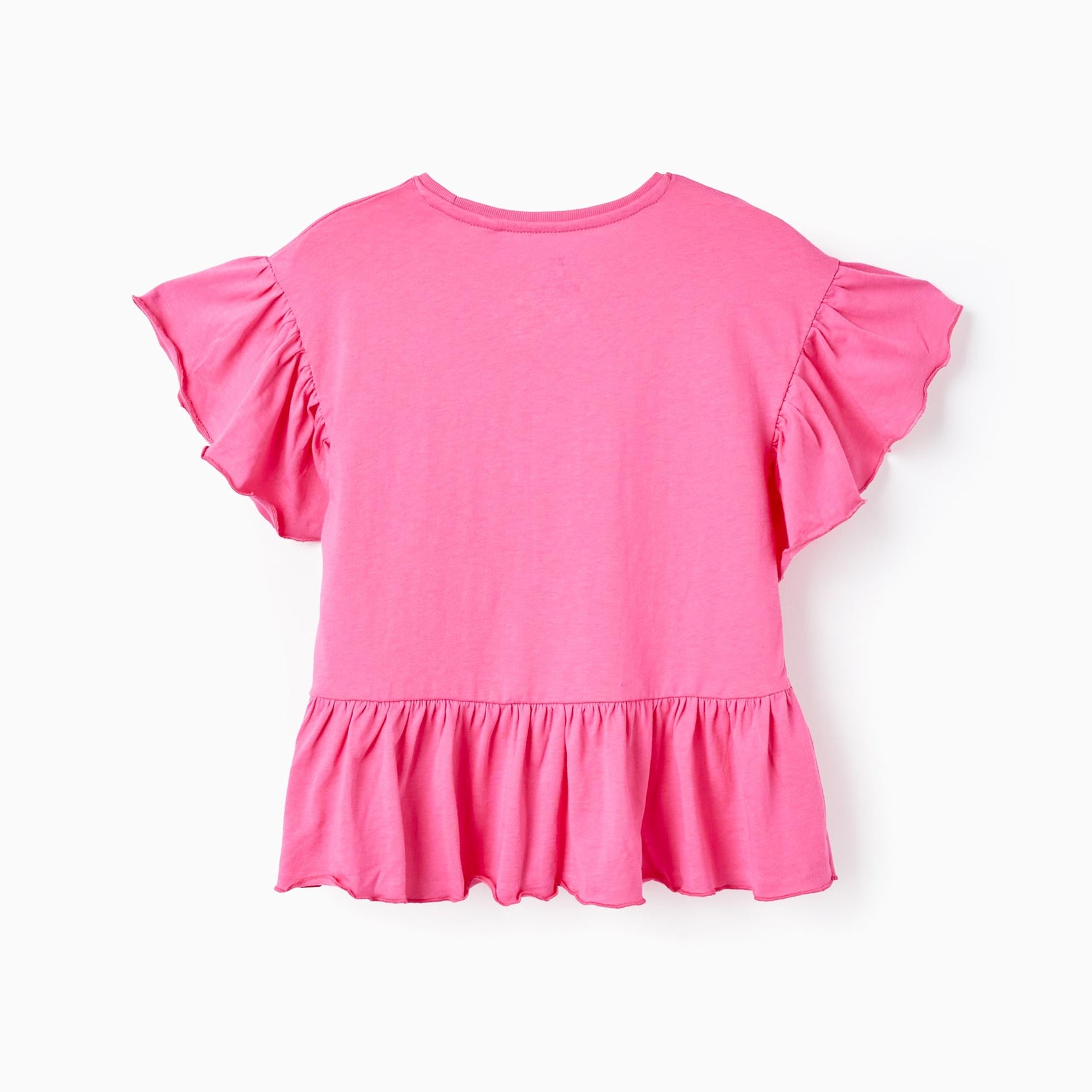 Cotton T-shirt with Ruffles for Girls, Pink