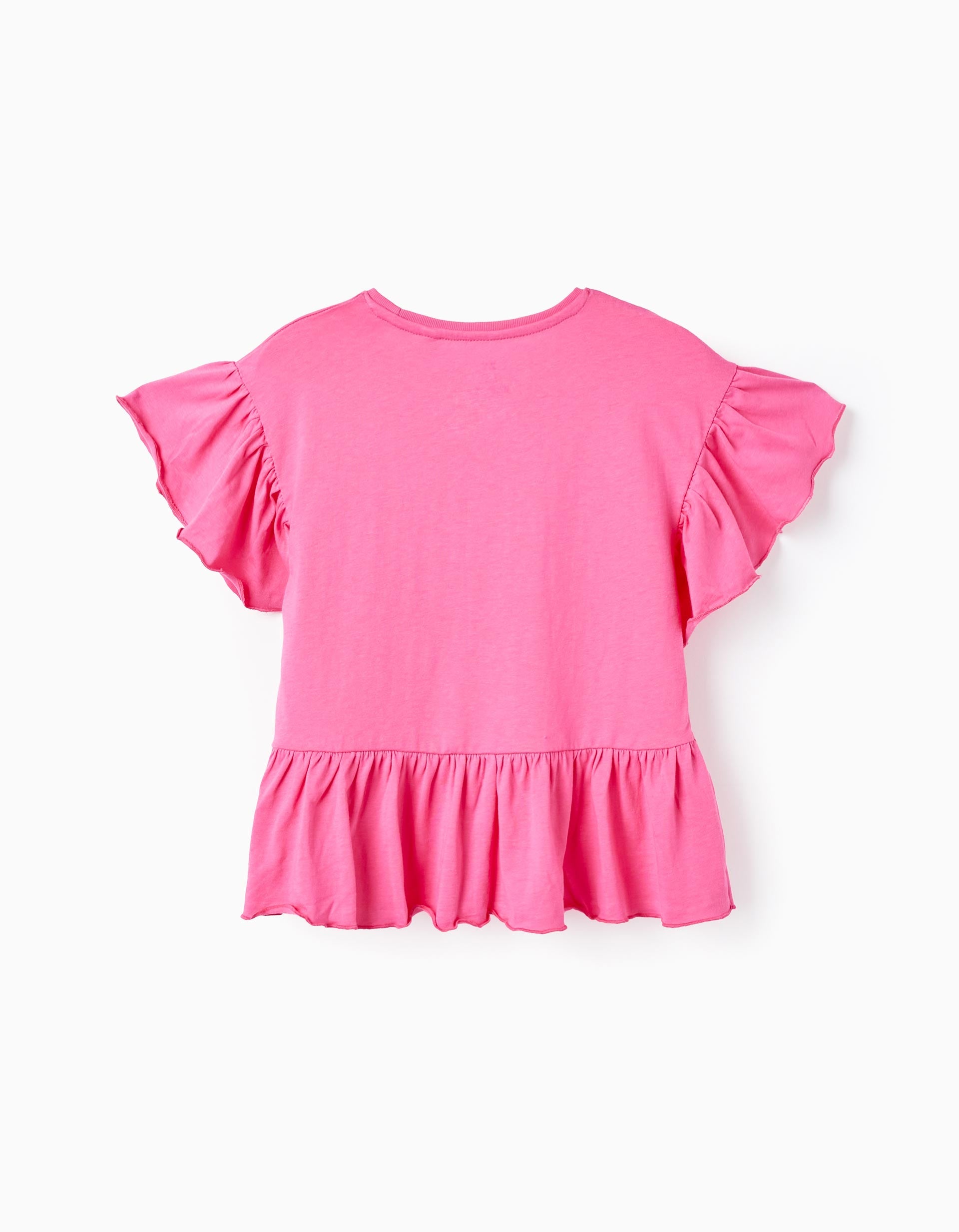 Cotton T-shirt with Ruffles for Girls, Pink