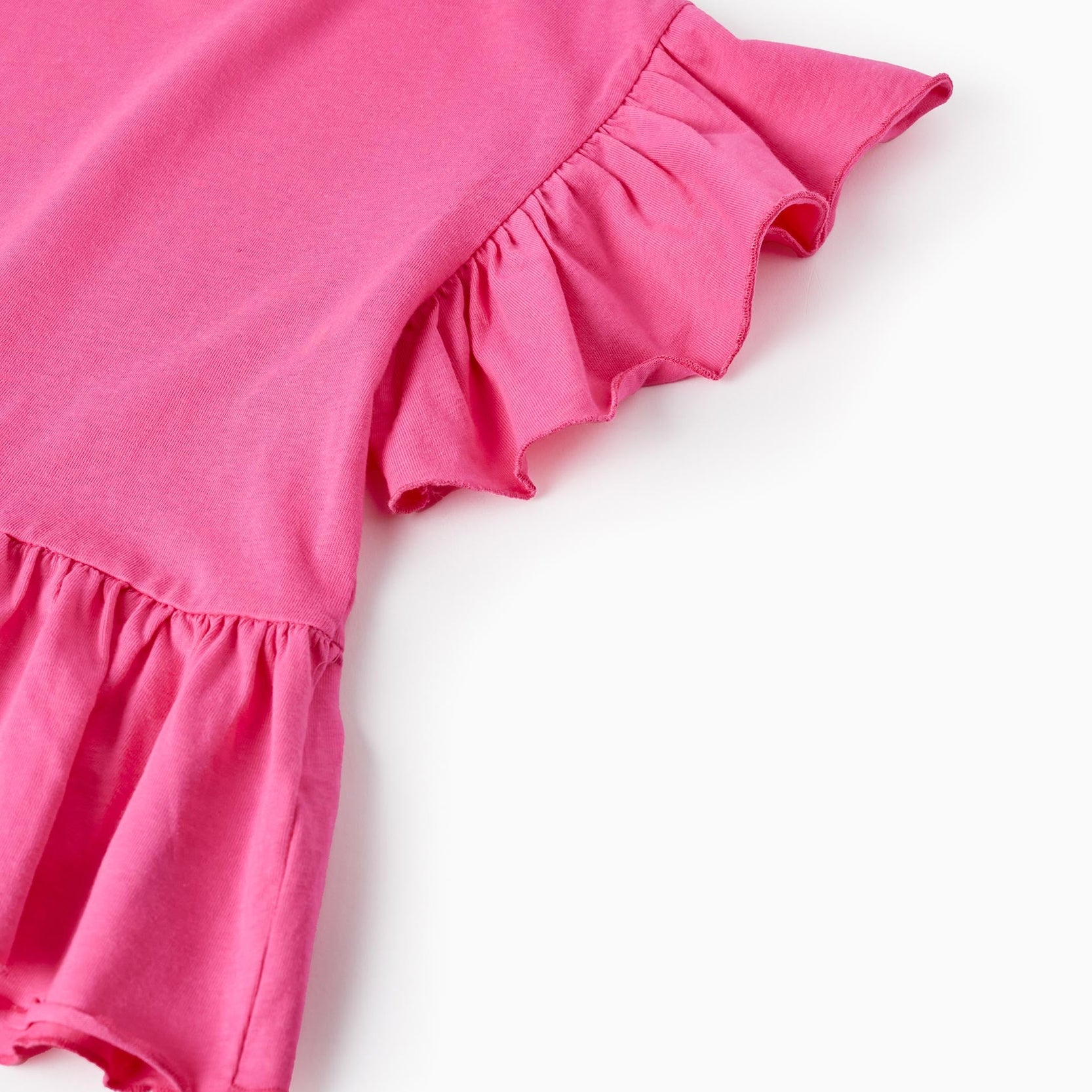 Cotton T-shirt with Ruffles for Girls, Pink