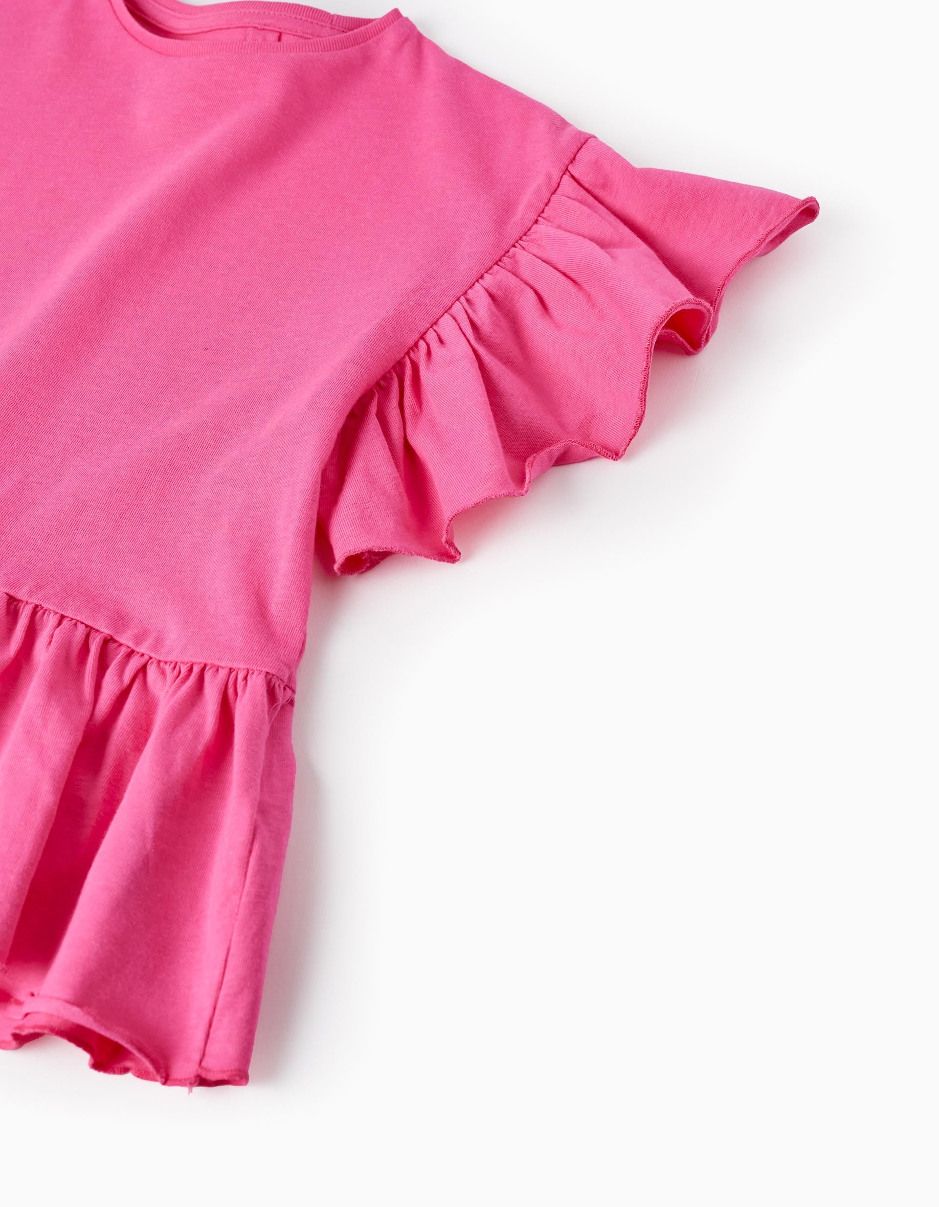 Cotton T-shirt with Ruffles for Girls, Pink