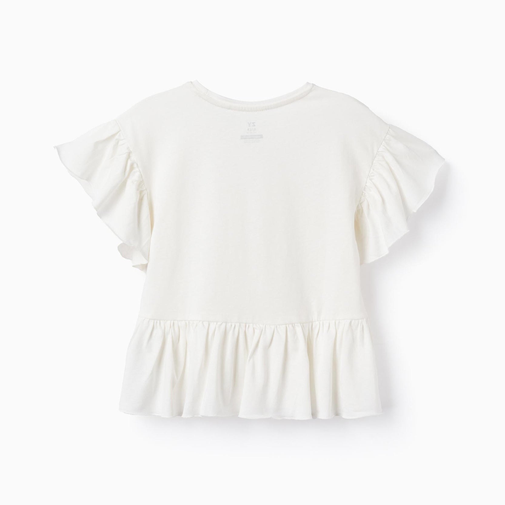 Cotton T-shirt with Ruffles for Girls, White