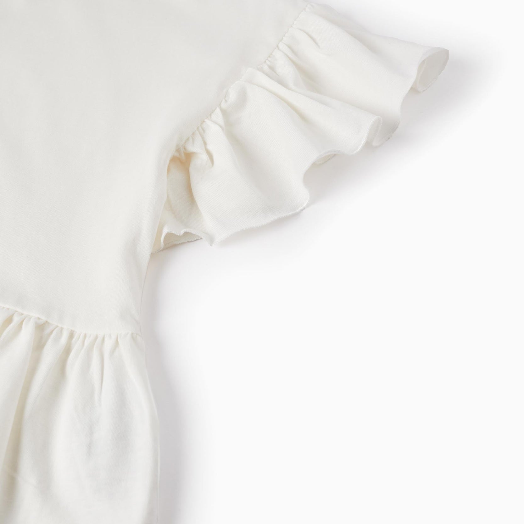 Cotton T-shirt with Ruffles for Girls, White