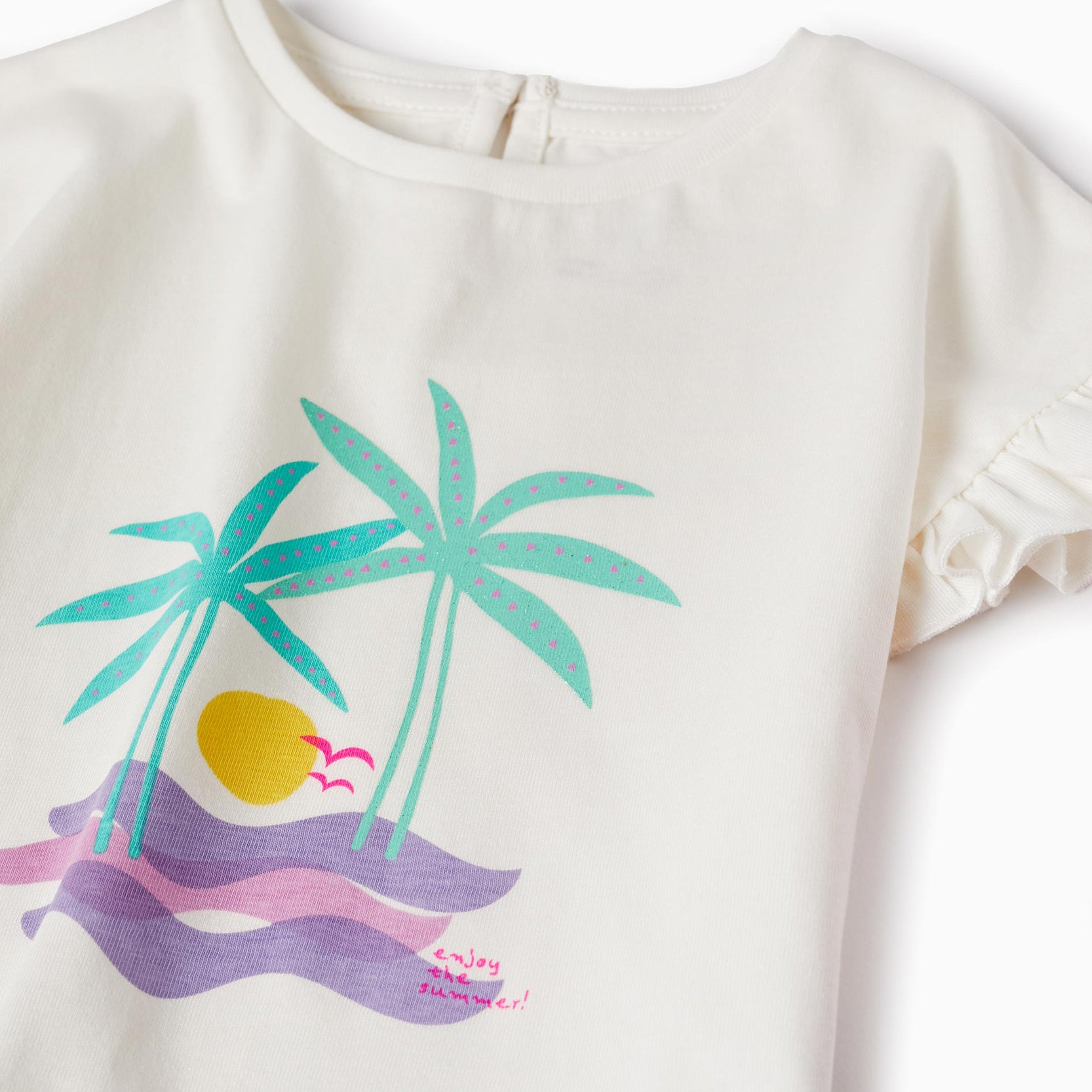 T-shirt + Skort for Baby Girls 'Palm Trees', White/Coral
