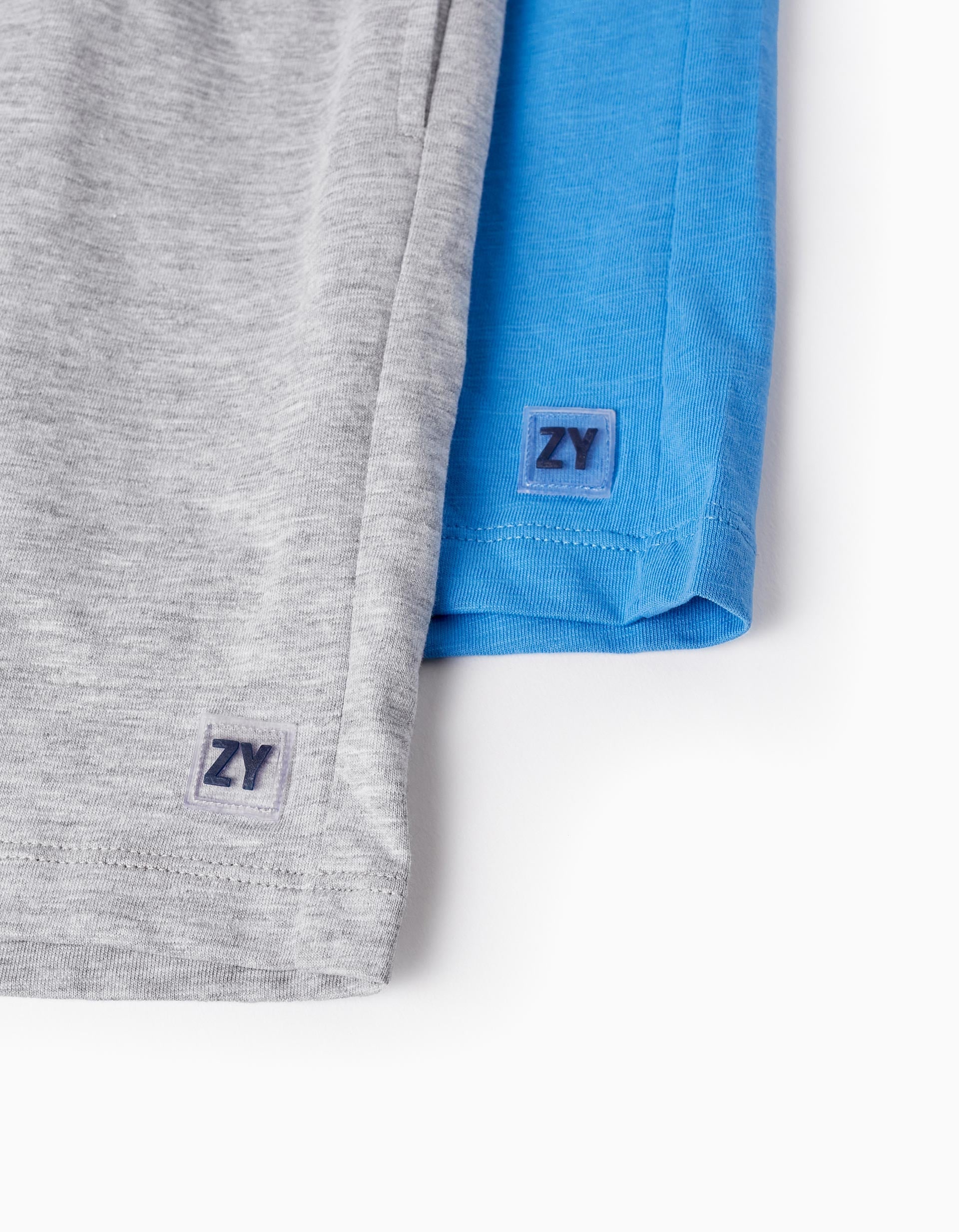 2 Cotton Jersey Shorts for Boys, Blue/Grey