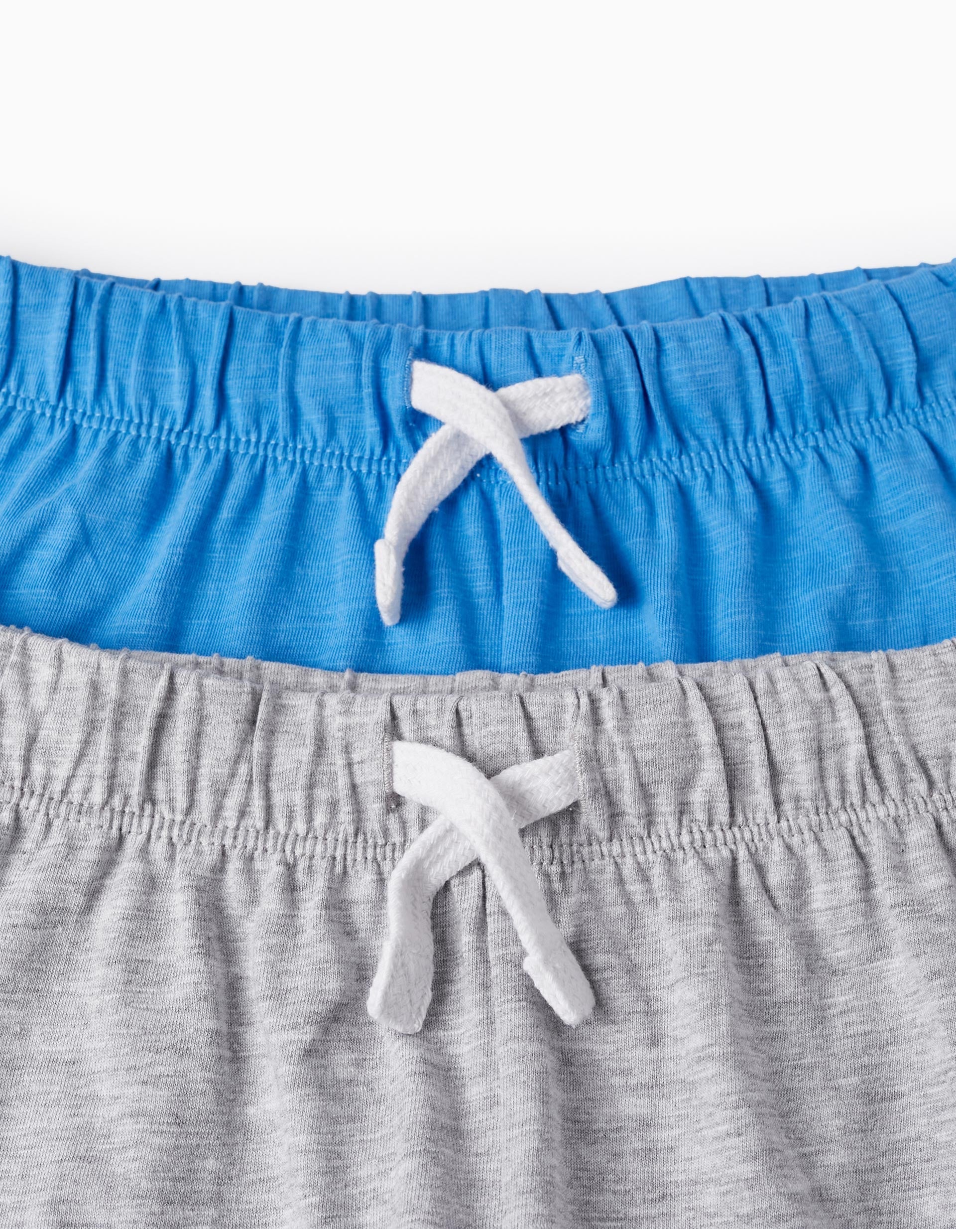 2 Cotton Jersey Shorts for Boys, Blue/Grey