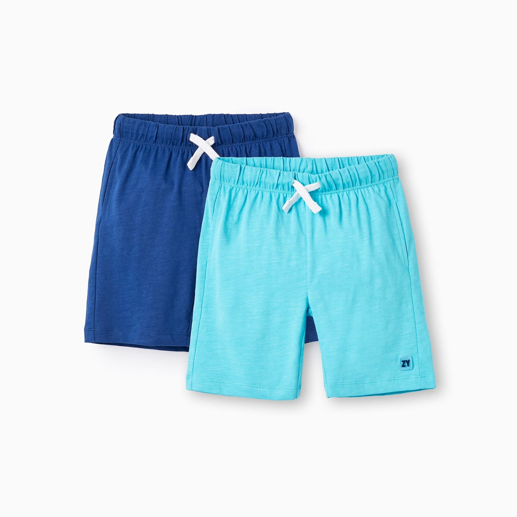2 Cotton Jersey Shorts for Boys, Blue/Turquoise