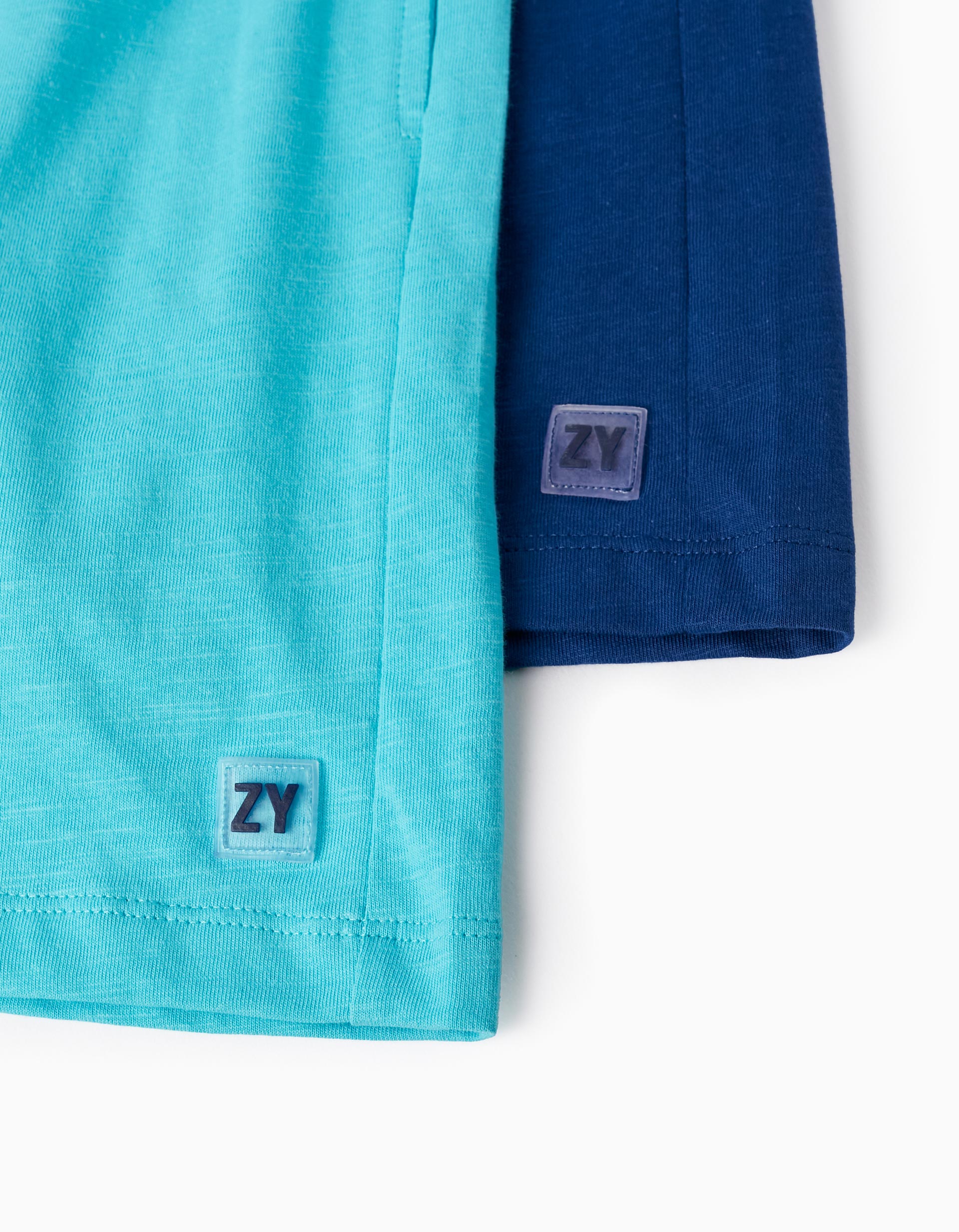 2 Cotton Jersey Shorts for Boys, Blue/Turquoise