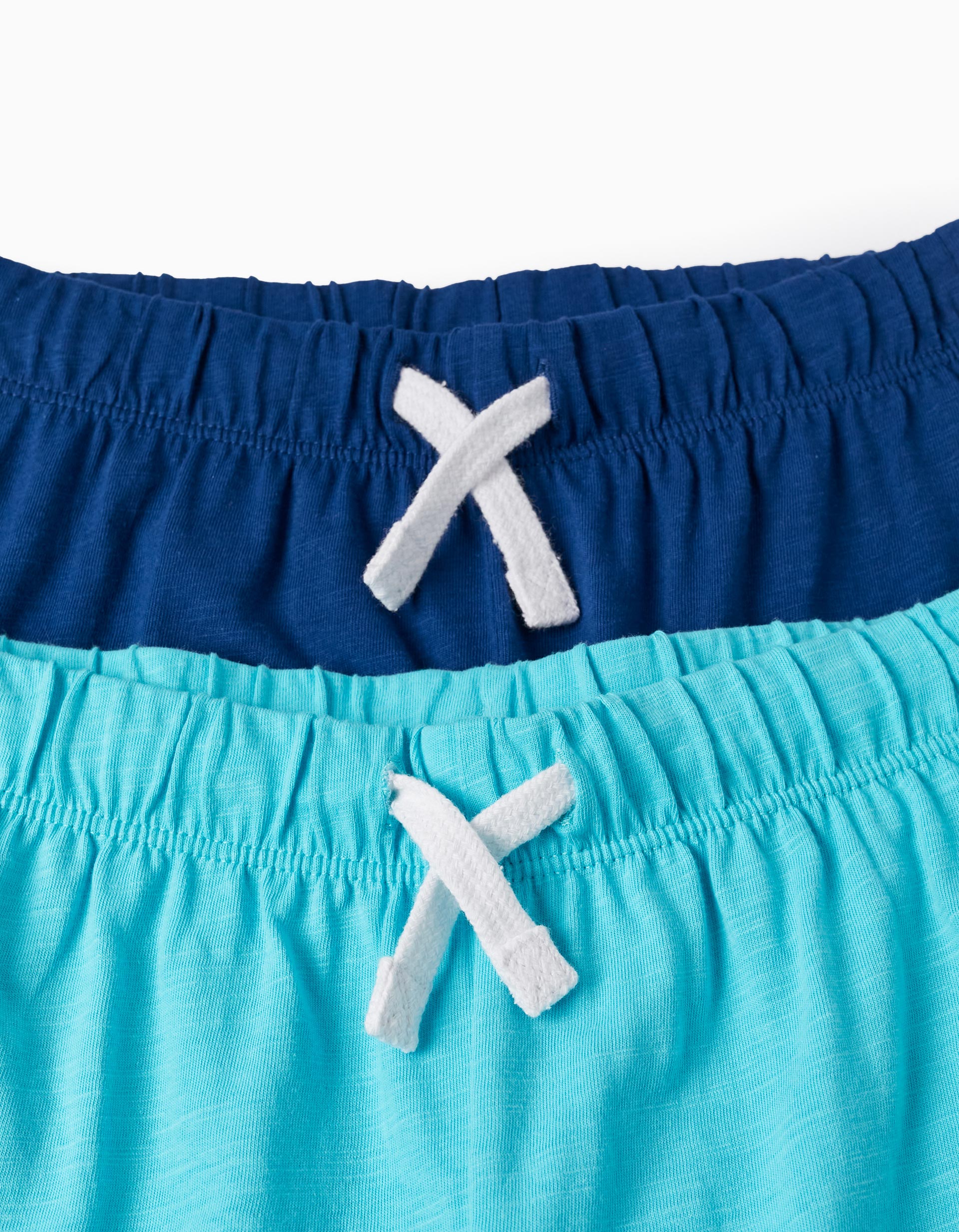 2 Cotton Jersey Shorts for Boys, Blue/Turquoise