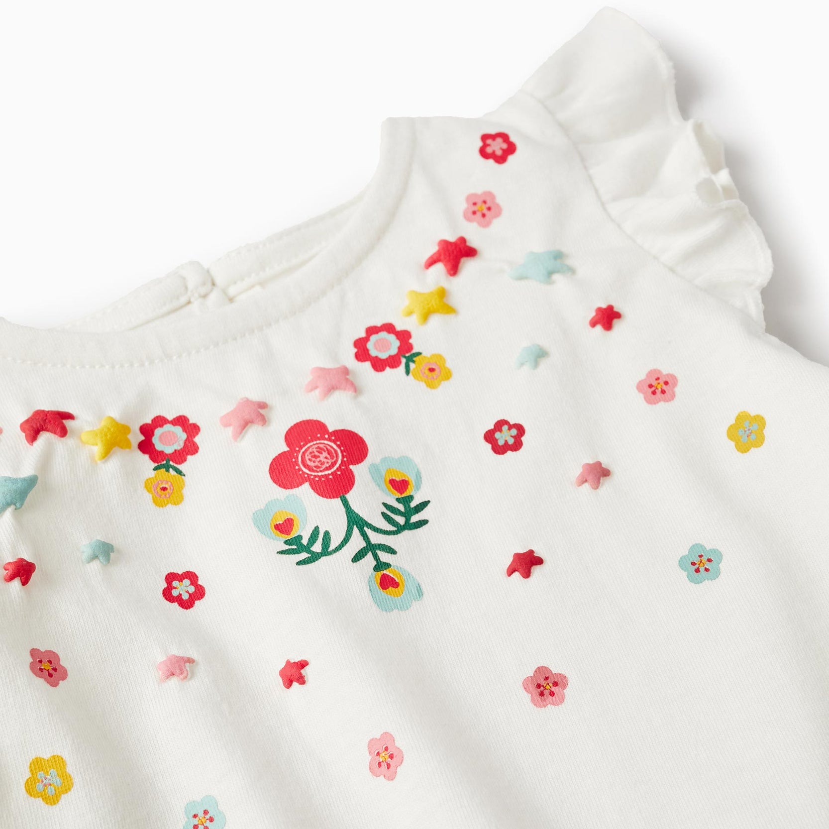 T-shirt + Shorts for Baby Girls 'Flowers', White/Coral