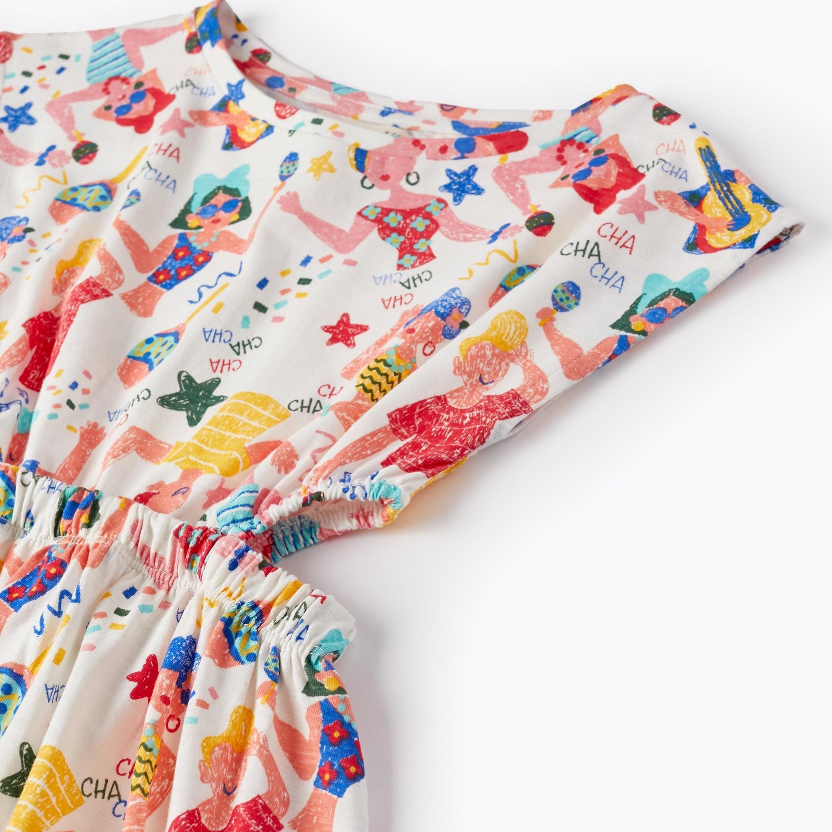 Cotton Dress for Girls 'Cha Cha Cha', White