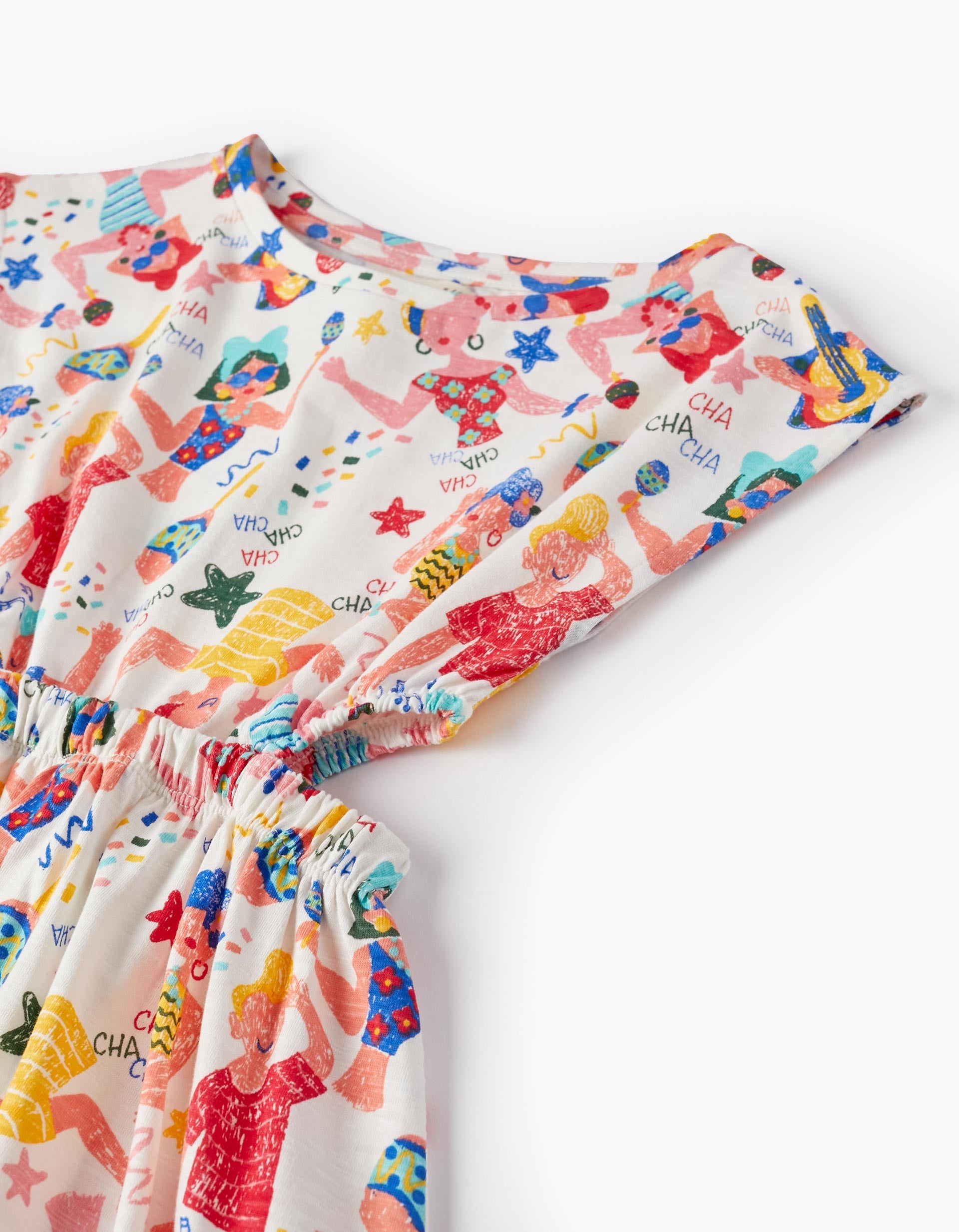 Cotton Dress for Girls 'Cha Cha Cha', White