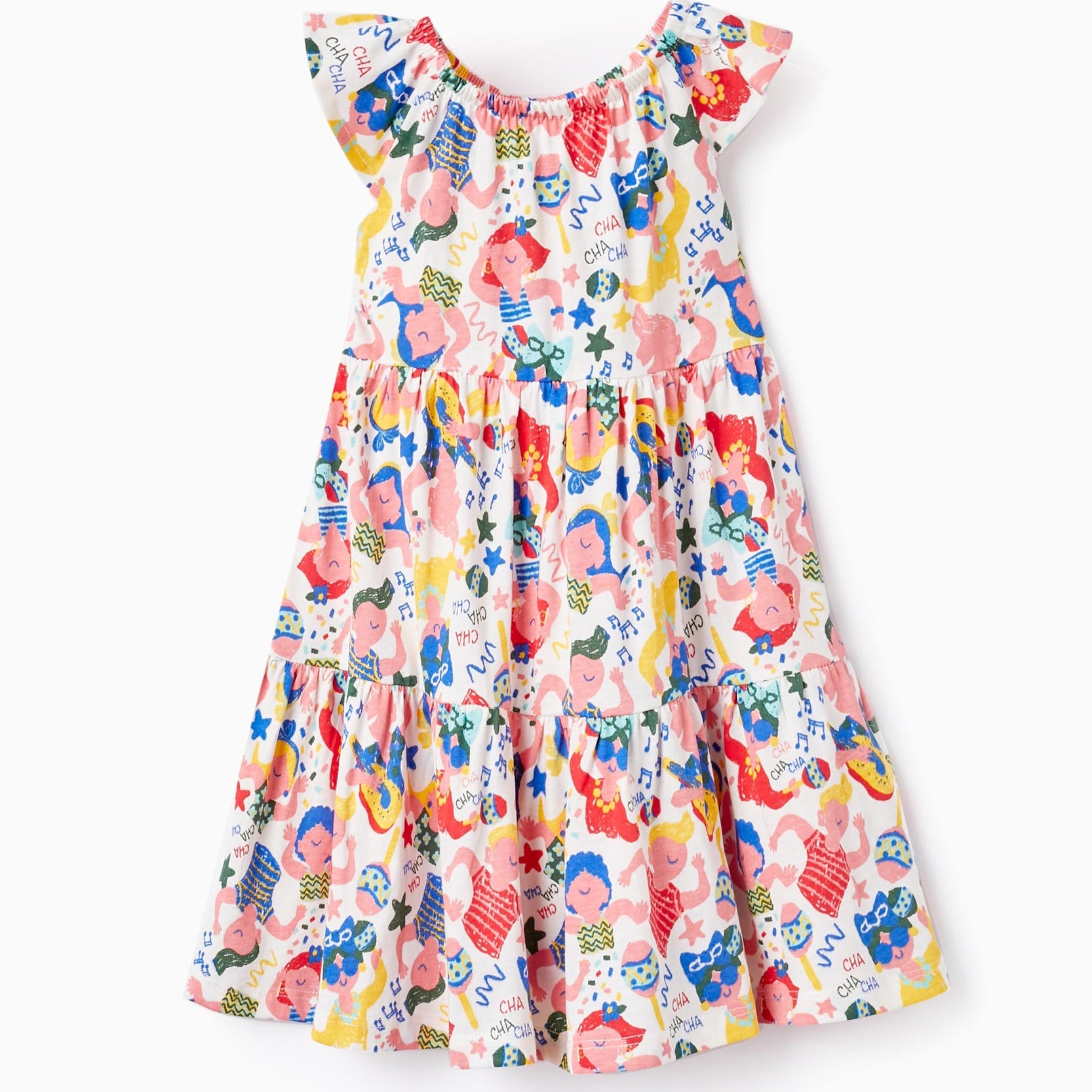 Cotton Dress with Print for Baby Girls 'Cuba', White