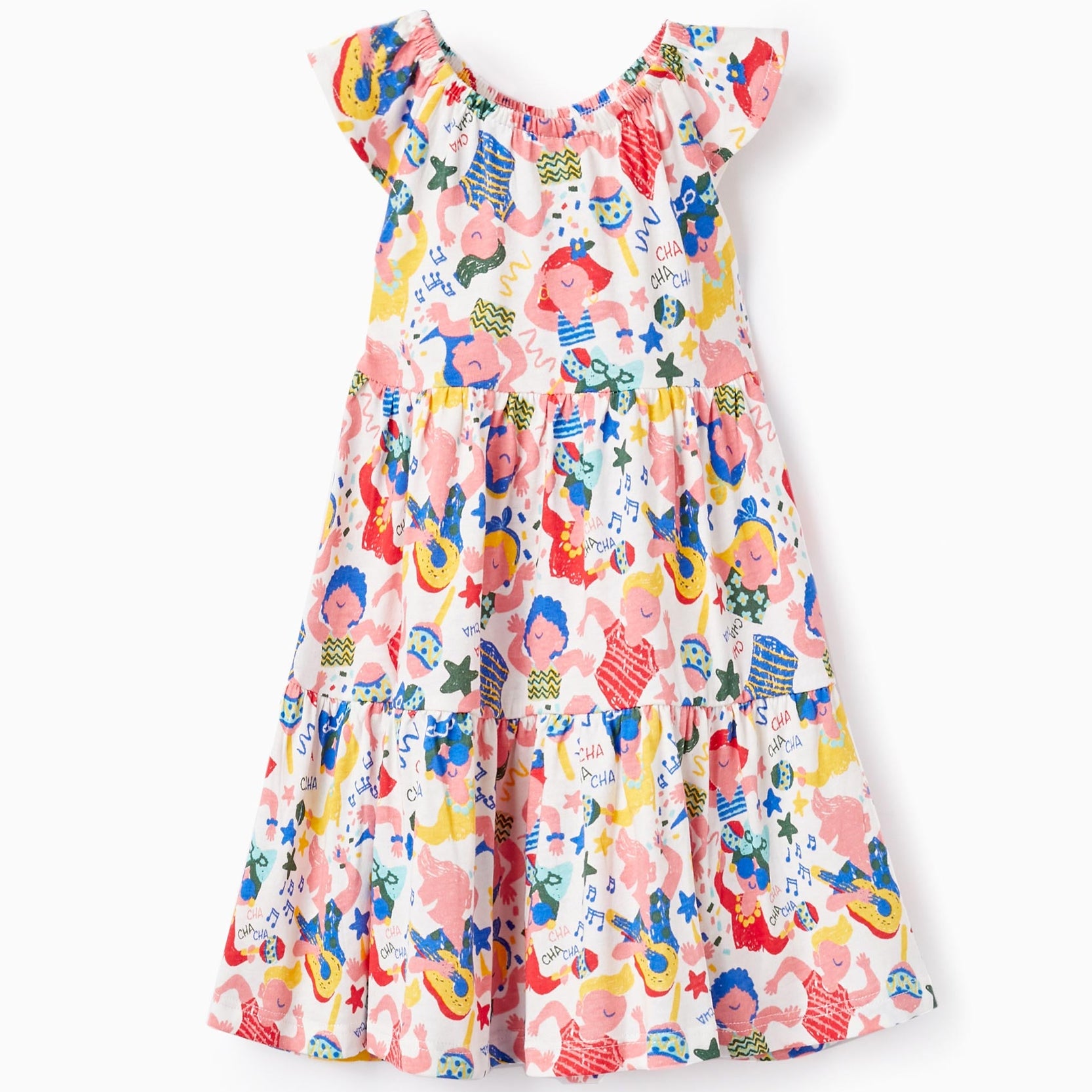 Cotton Dress with Print for Baby Girls 'Cuba', White