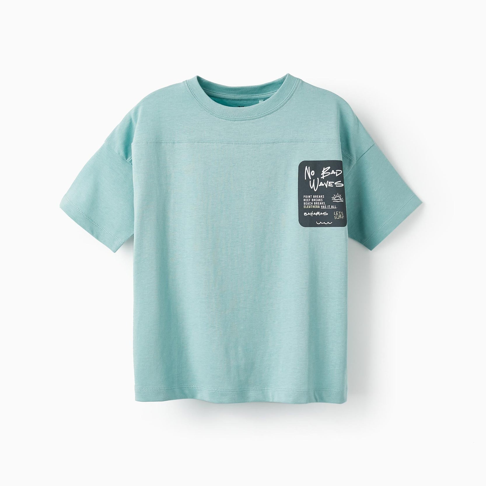 Cotton T-Shirt for Boys 'No Bad Waves', Aqua Green