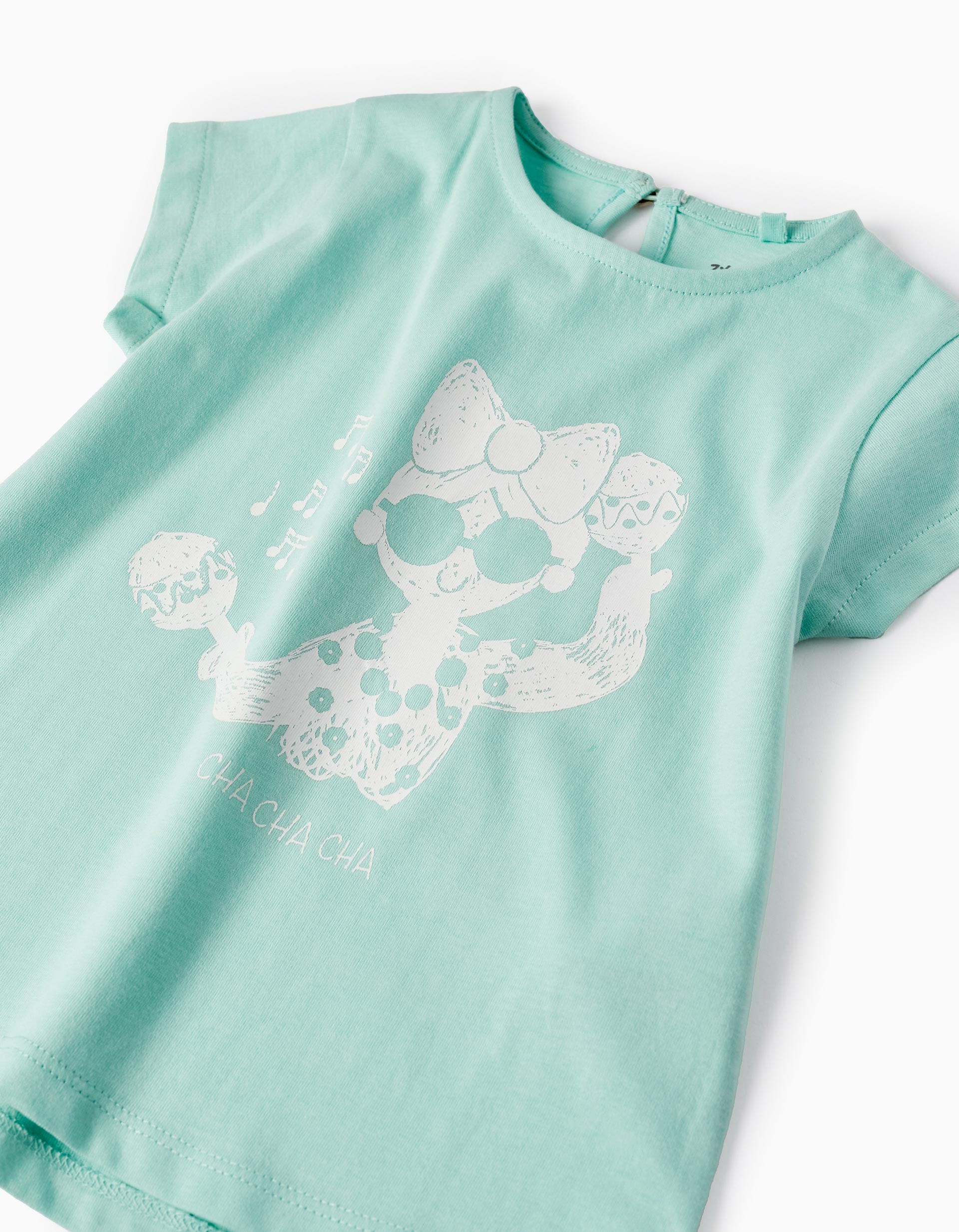 Cotton T-shirt for Baby Girls 'Cha Cha Cha', Aqua Green