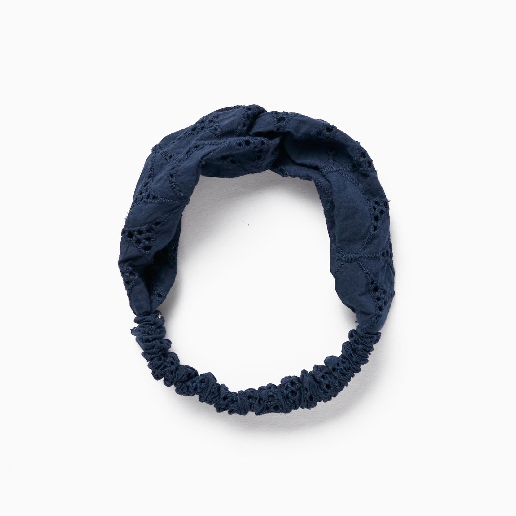 Hair Ribbon with Embroidery for Baby Girls, Dark Blue