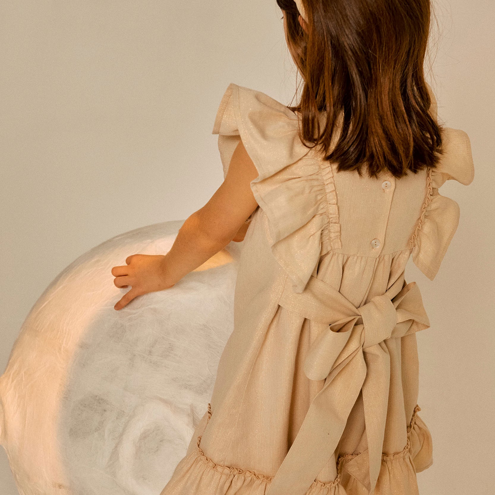 Dress with Ruffles and Lurex Threads for Girls, Gold