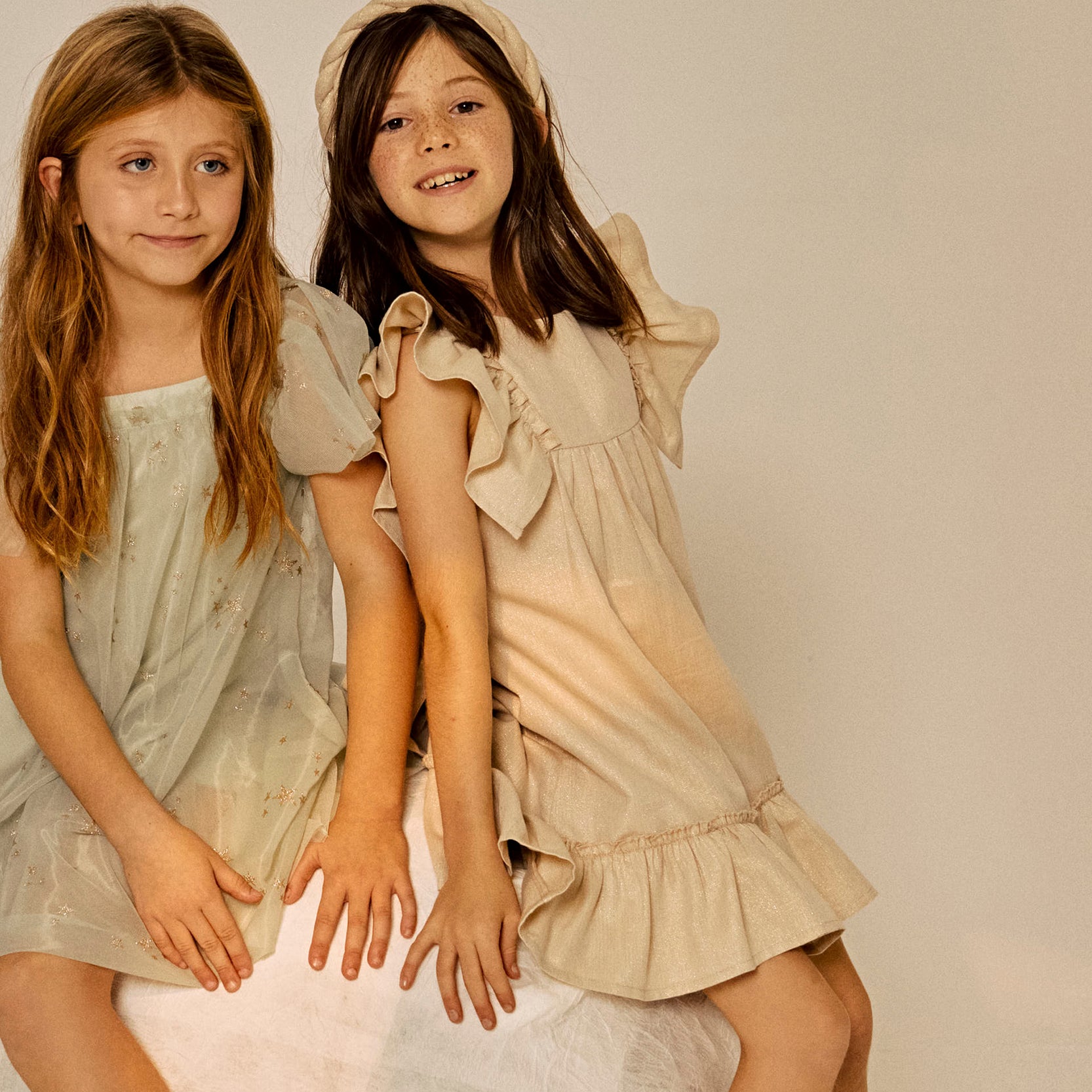 Dress with Ruffles and Lurex Threads for Girls, Gold