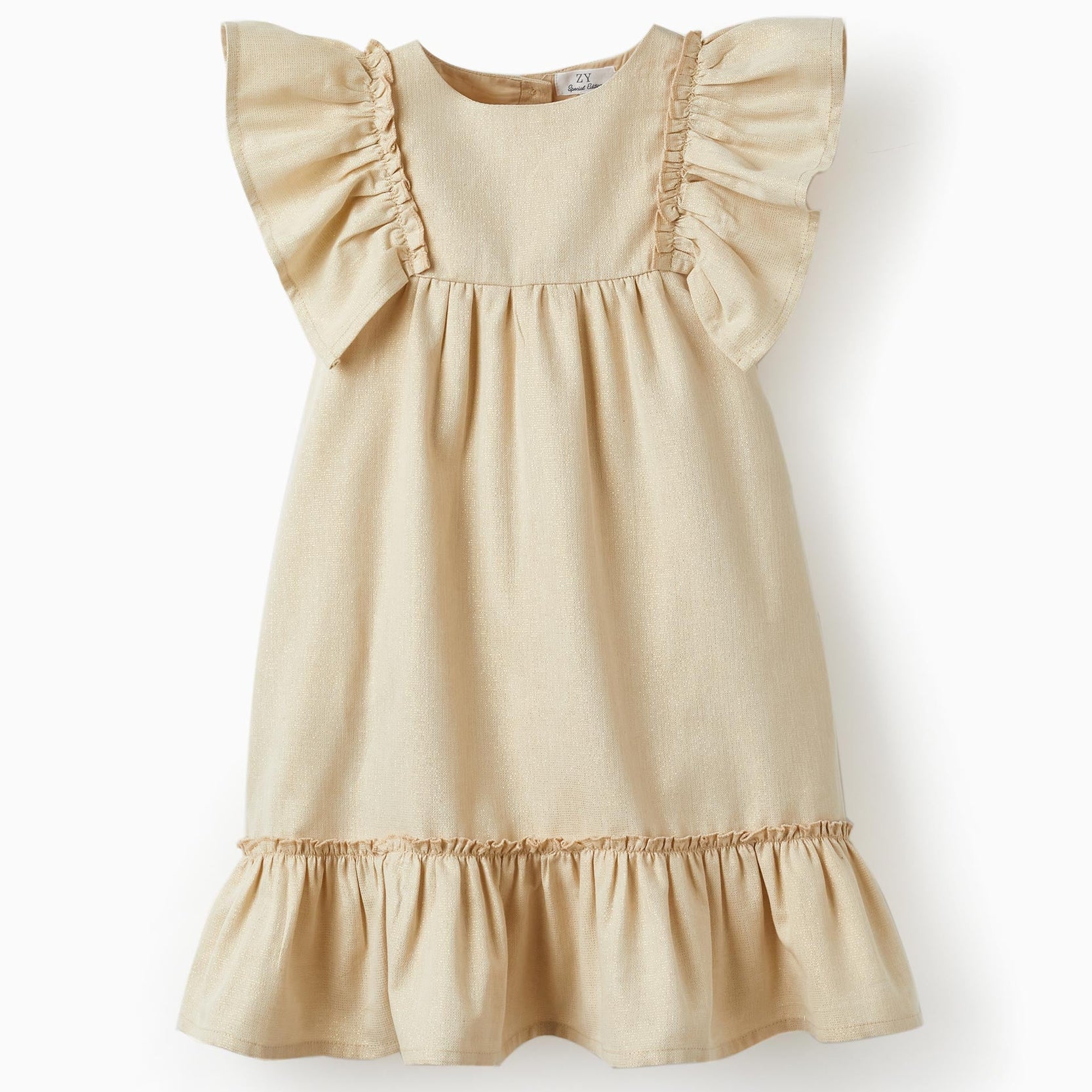 Dress with Ruffles and Lurex Threads for Girls, Gold