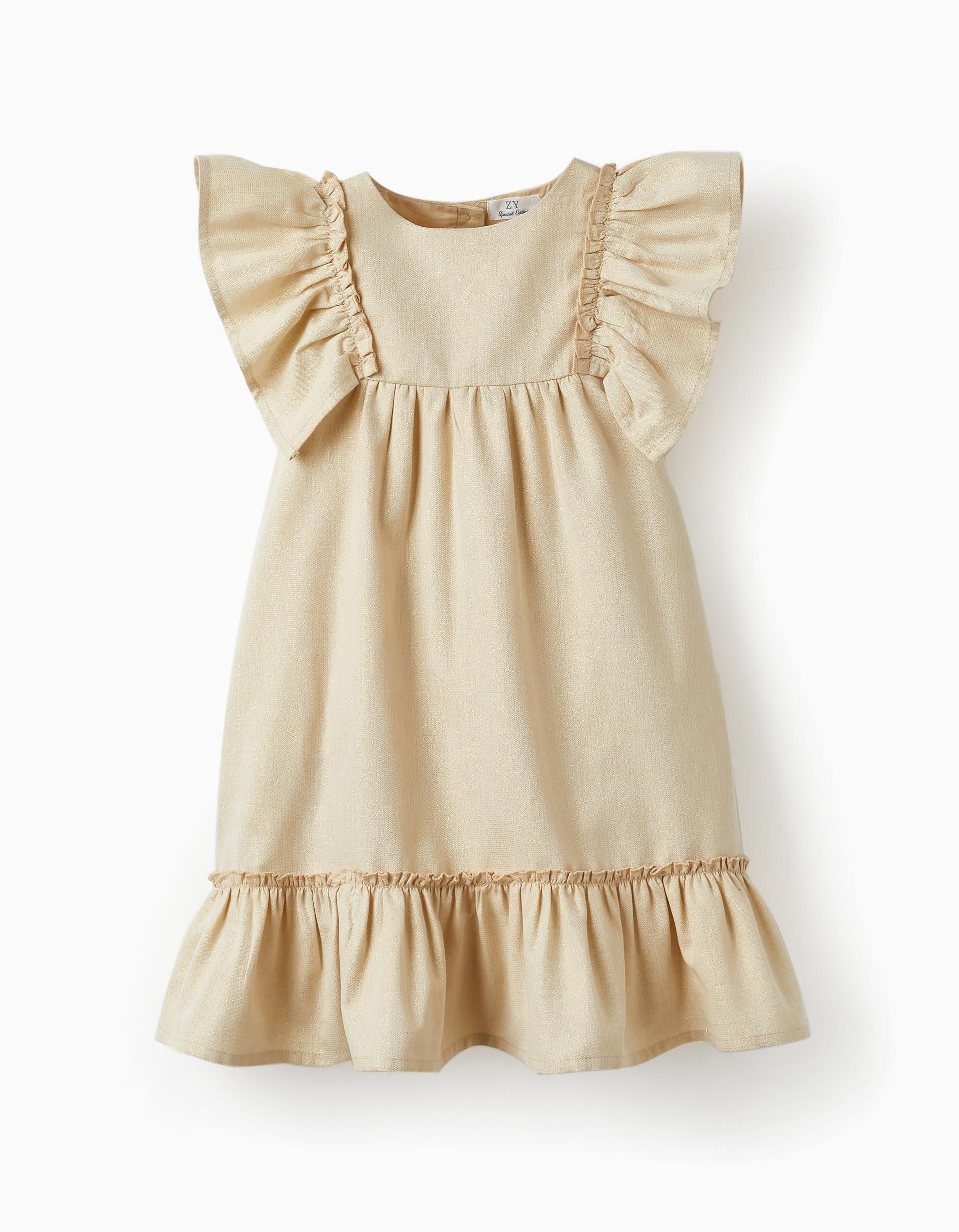 Dress with Ruffles and Lurex Threads for Girls, Gold