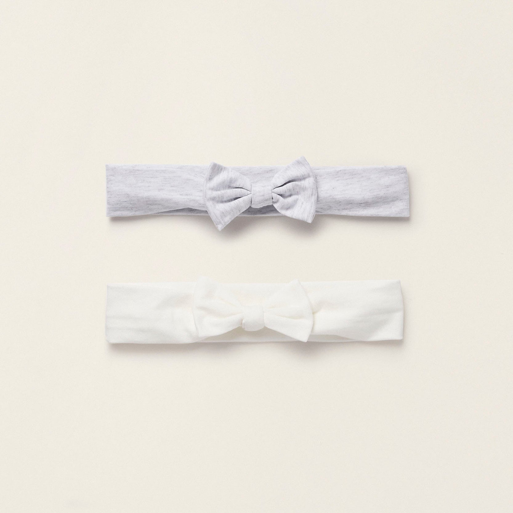 Pack of 2 Hair Ribbons with Bow for Newborn Girls, White/Light Grey