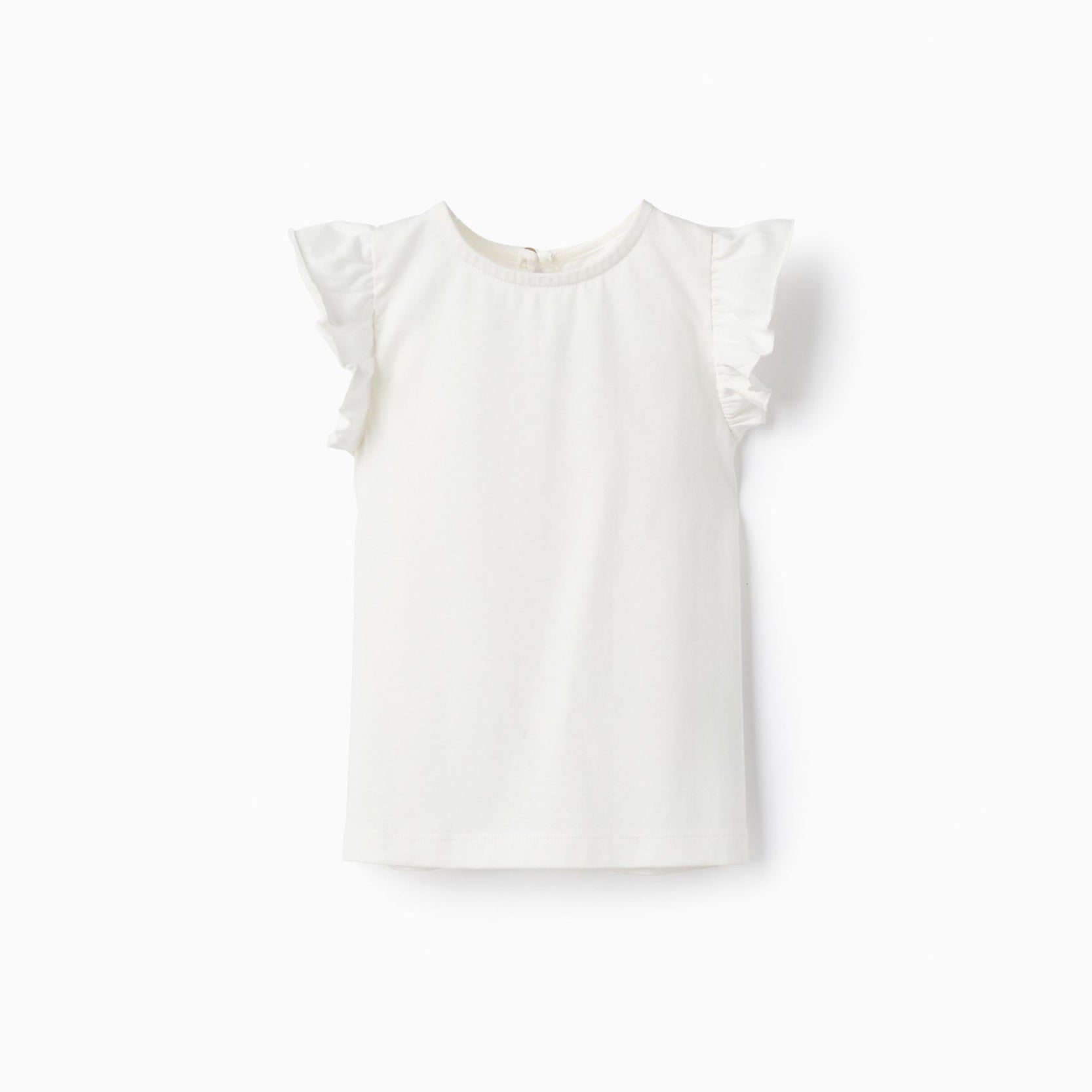 Cotton T-shirt with Ruffles for Baby Girls, White