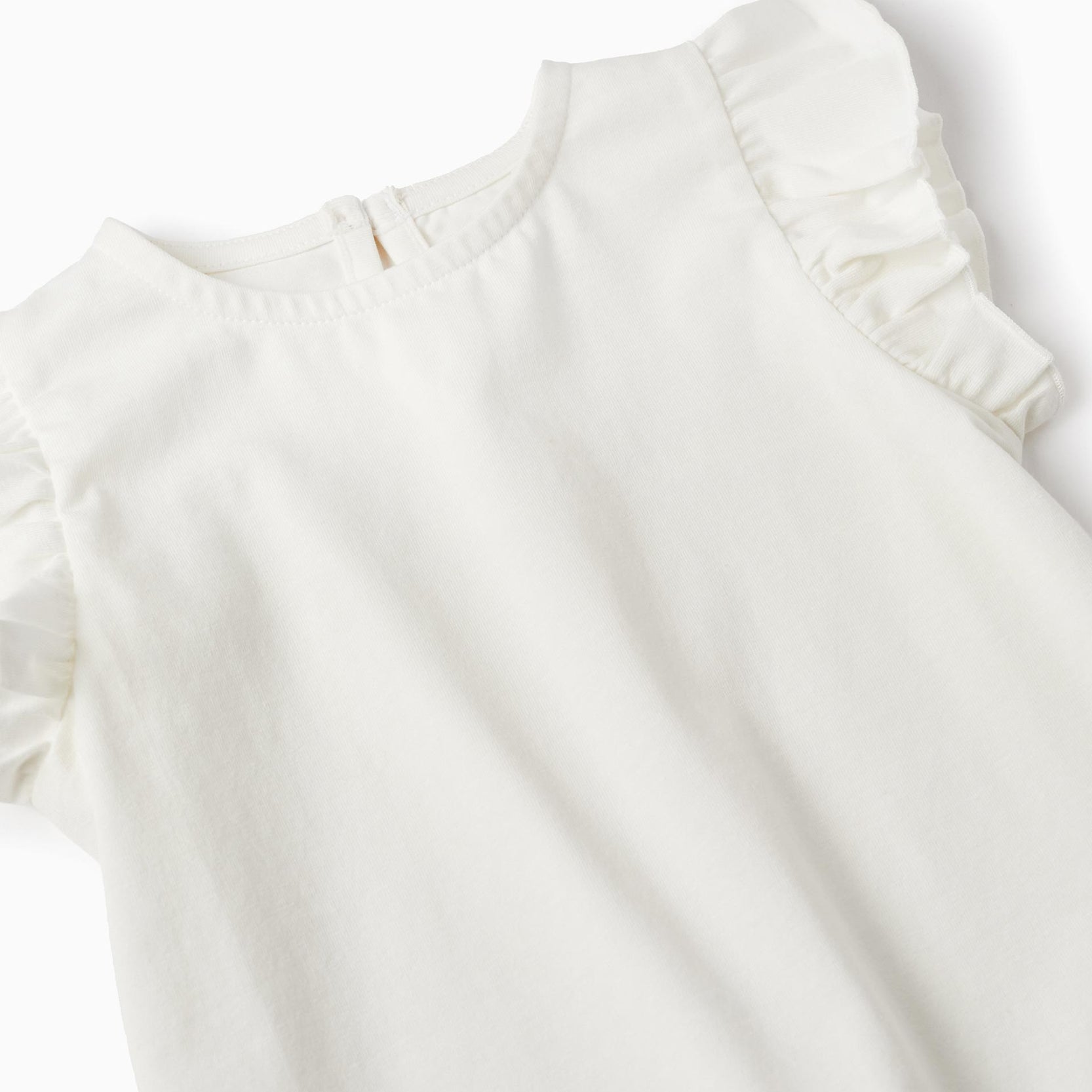 Cotton T-shirt with Ruffles for Baby Girls, White