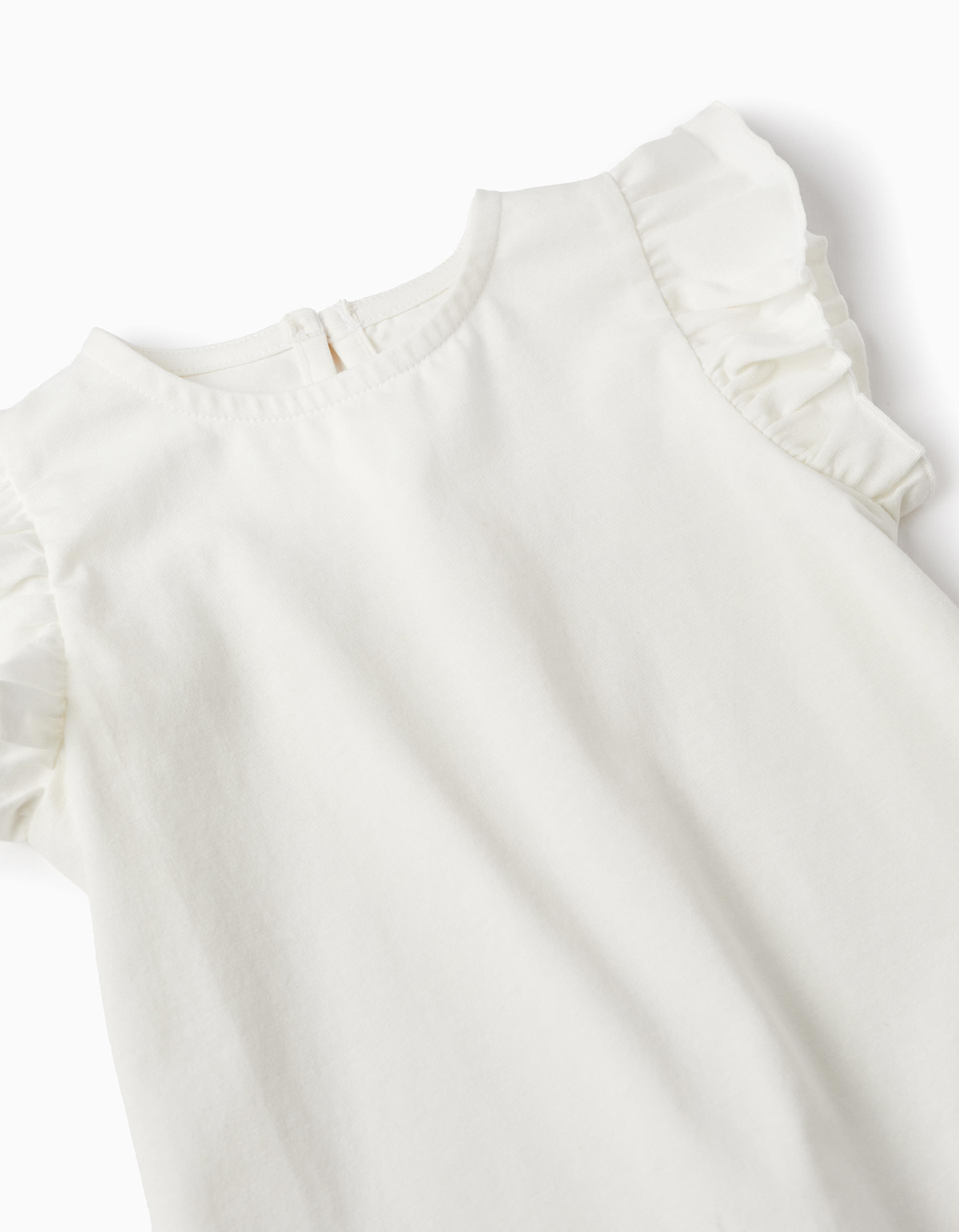Cotton T-shirt with Ruffles for Baby Girls, White