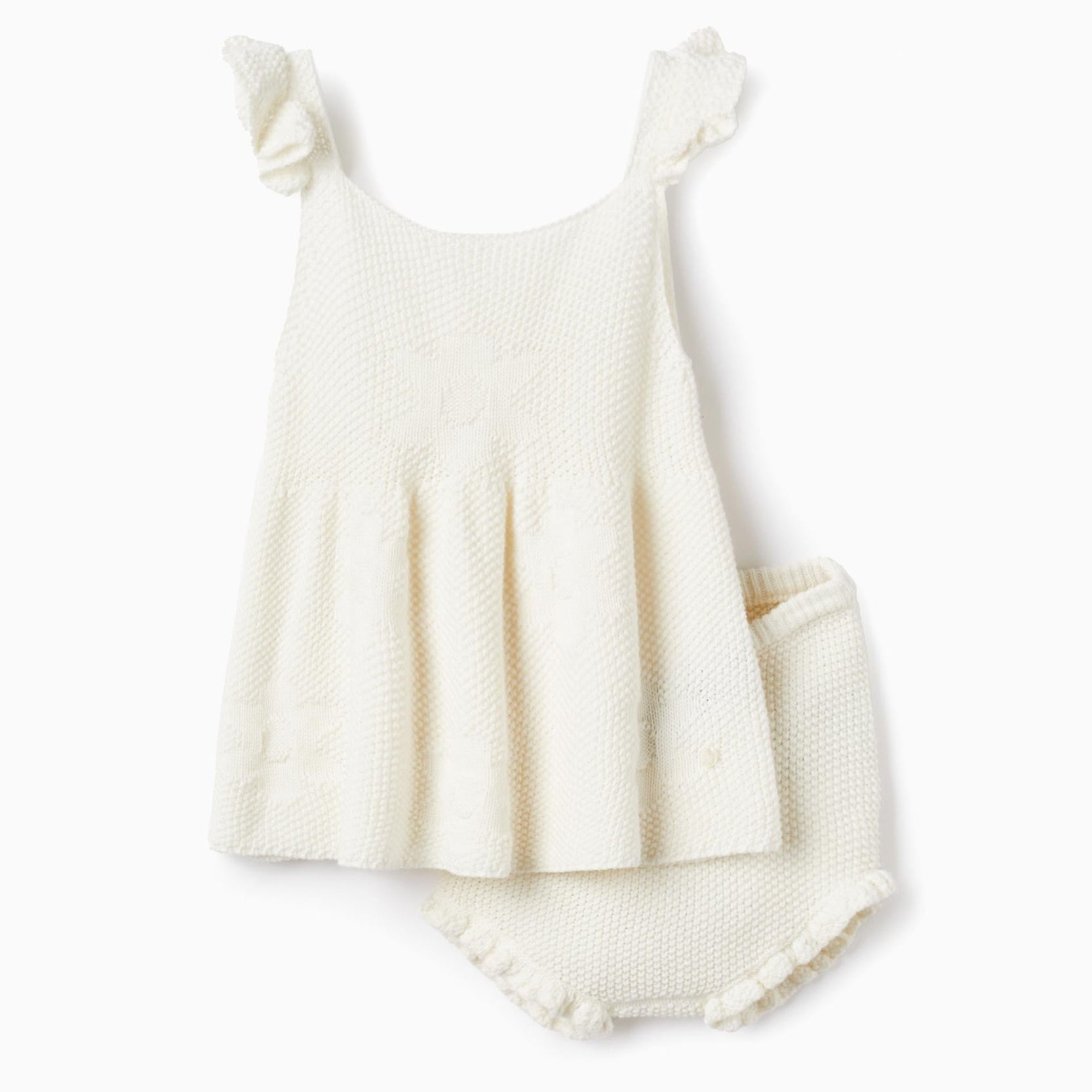 Knitted Top + Bloomers for Baby Girls, White
