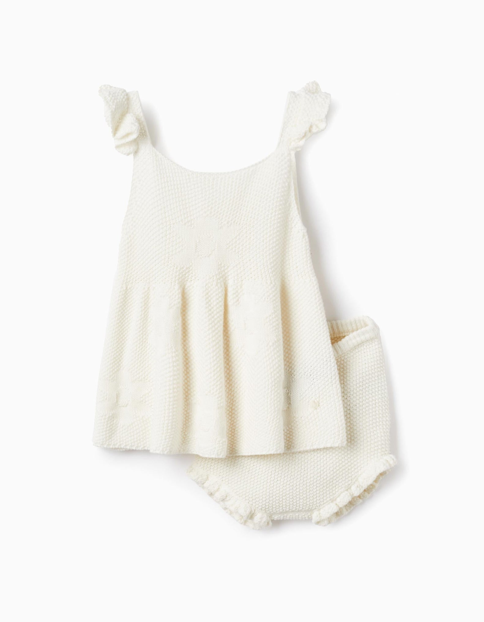 Knitted Top + Bloomers for Baby Girls, White