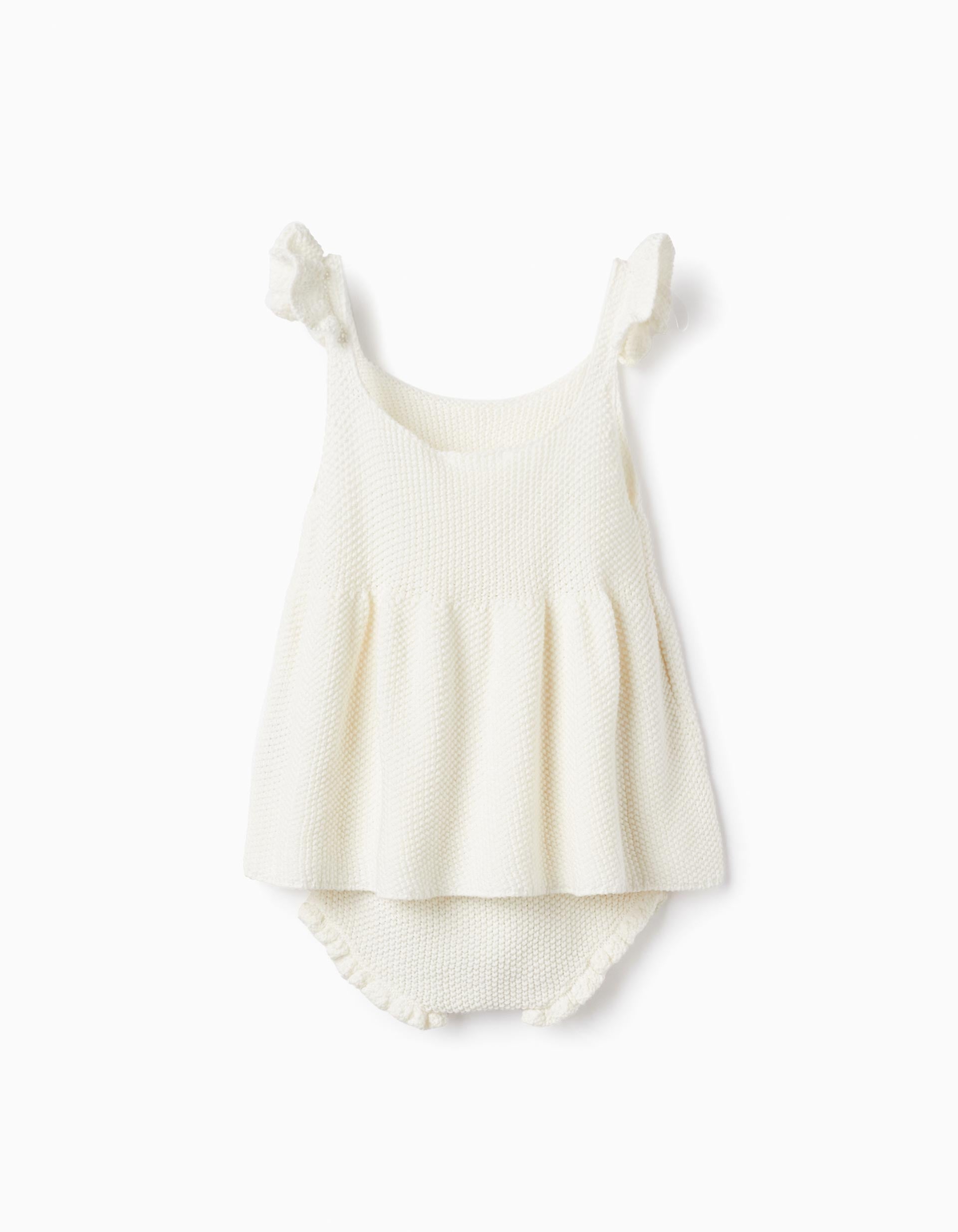 Knitted Top + Bloomers for Baby Girls, White