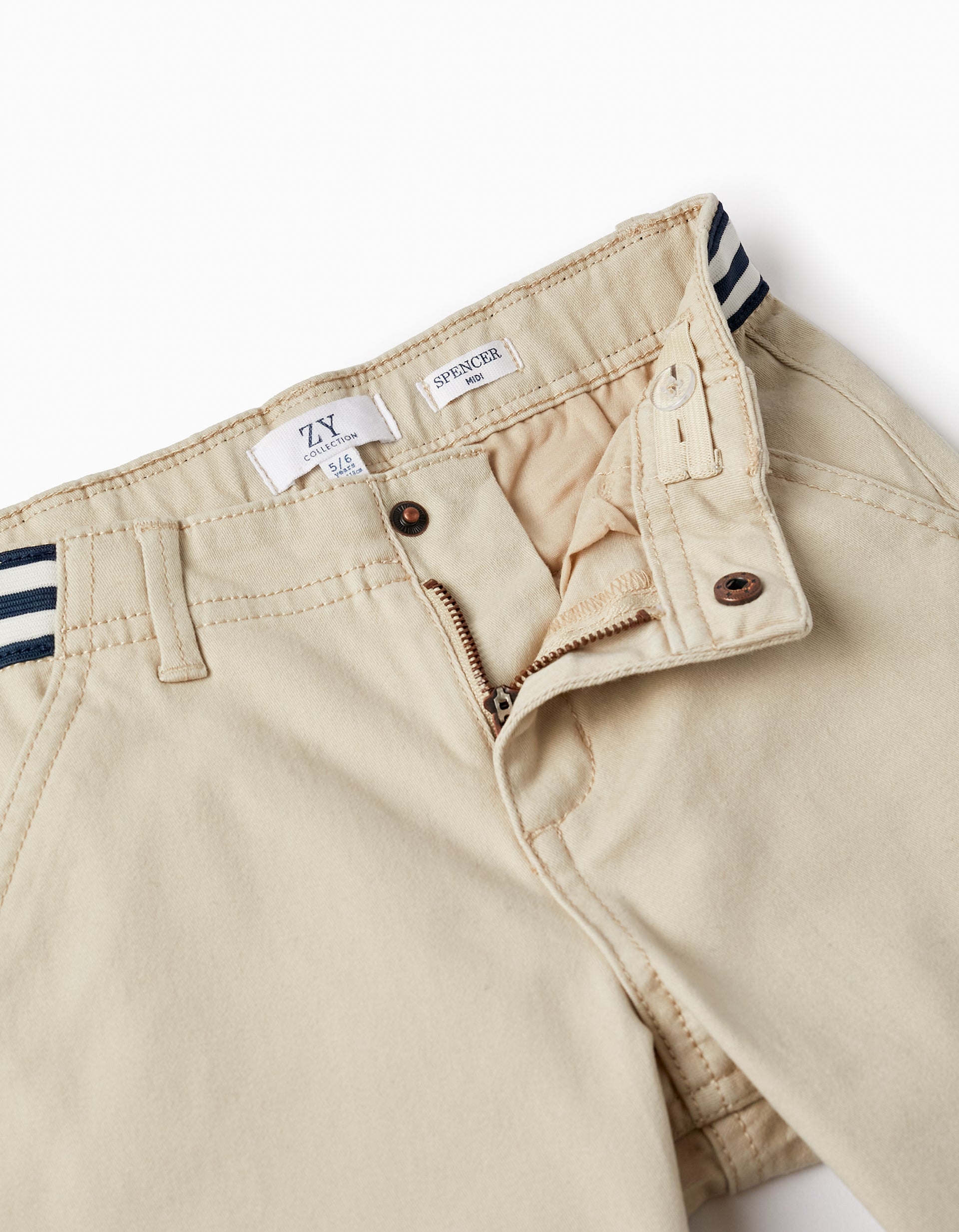 Cotton Midi Shorts for Boys, Beige