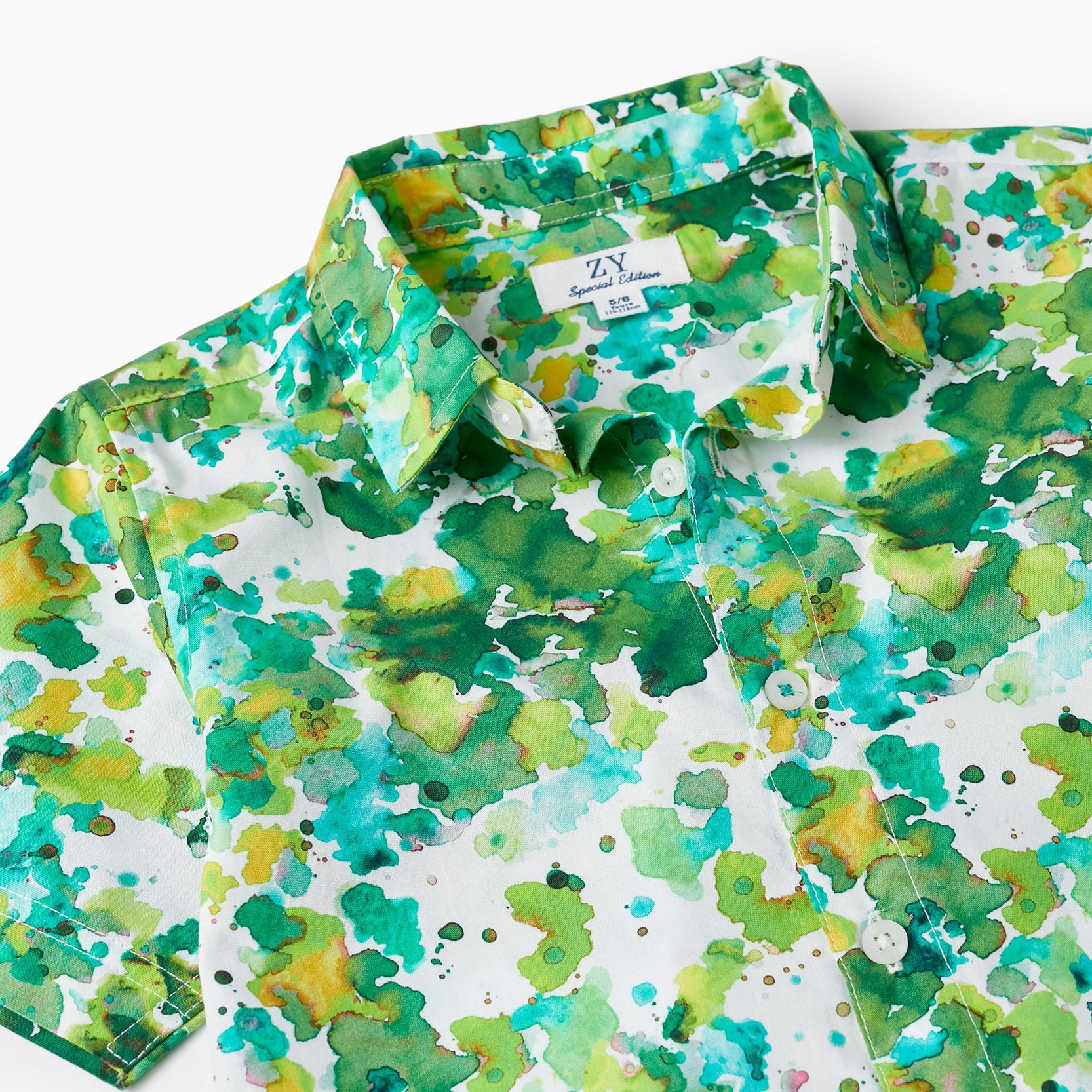 Short Sleeve Shirt for Boys, White/Green