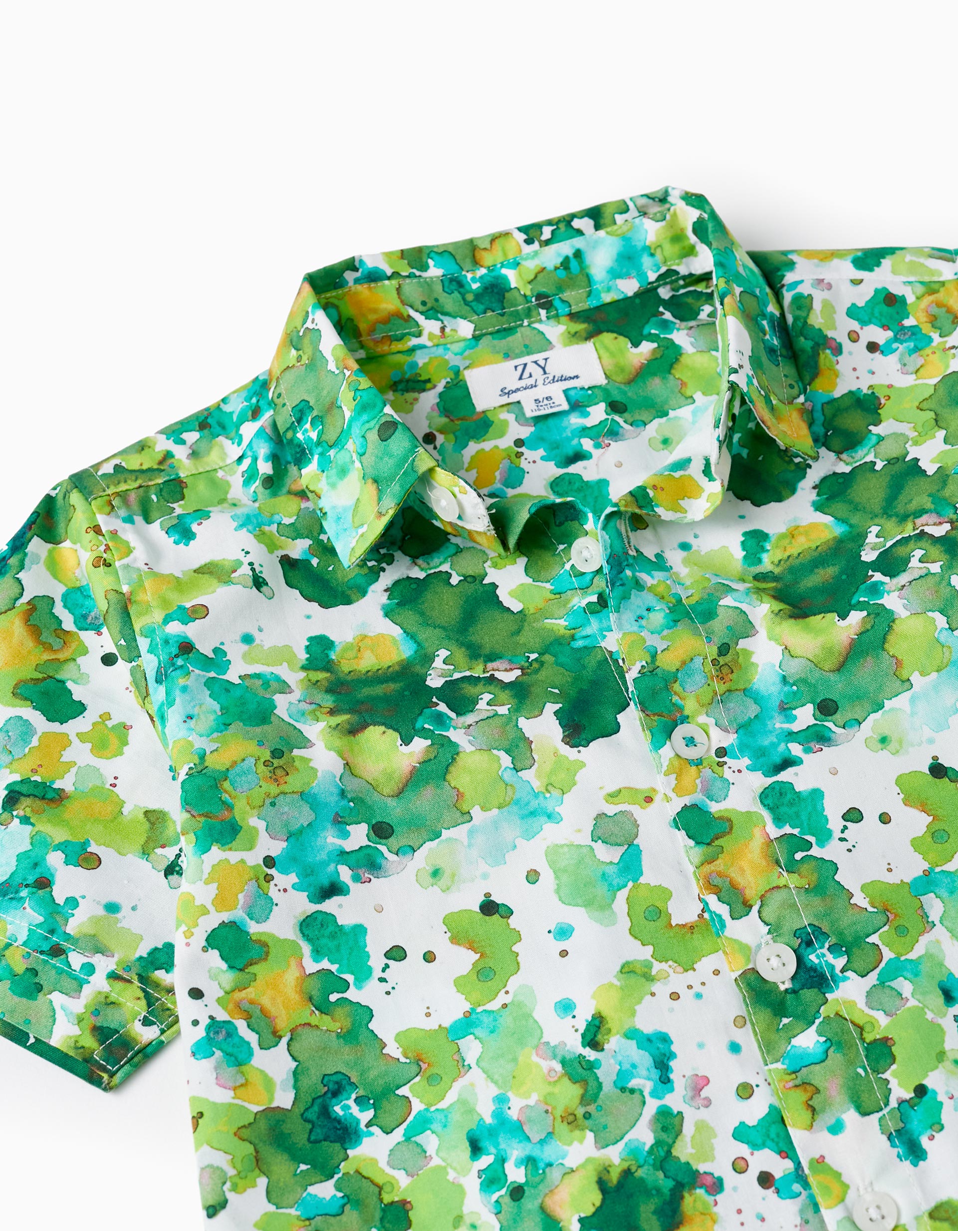 Short Sleeve Shirt for Boys, White/Green